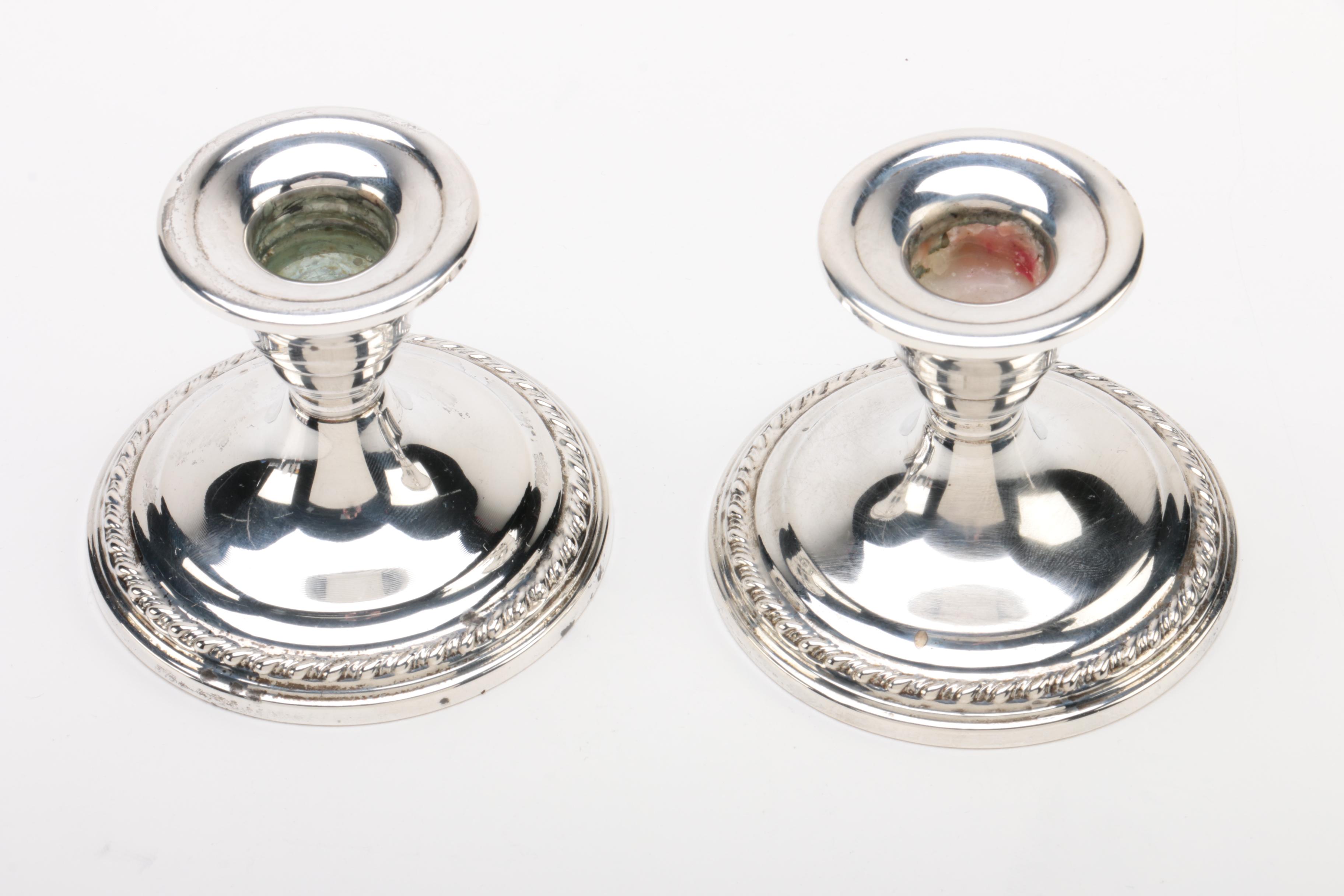 La Pierre Weighted Sterling Candleholders with Towle and Old Wallingford