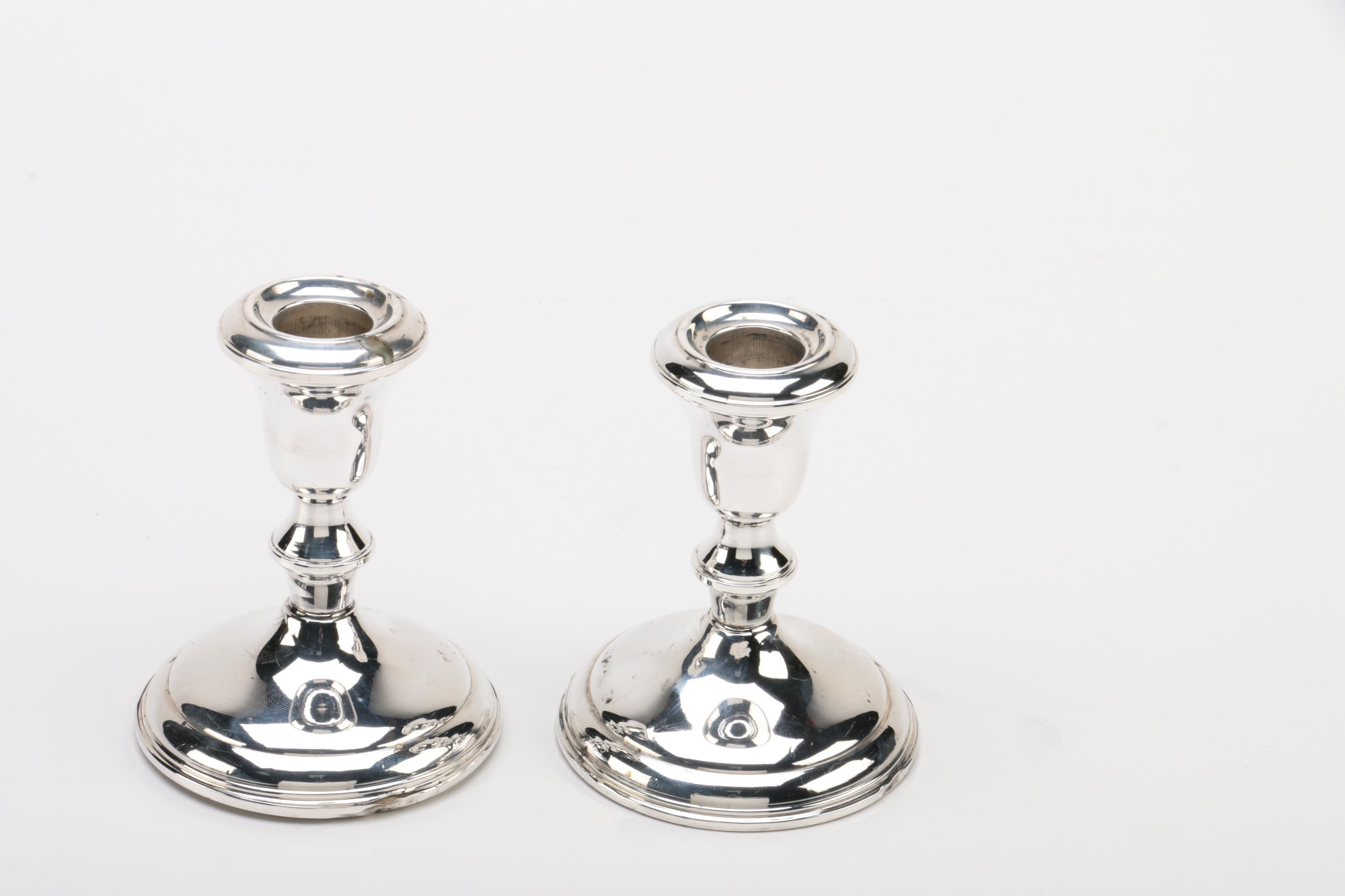 La Pierre Weighted Sterling Candleholders with Towle and Old Wallingford