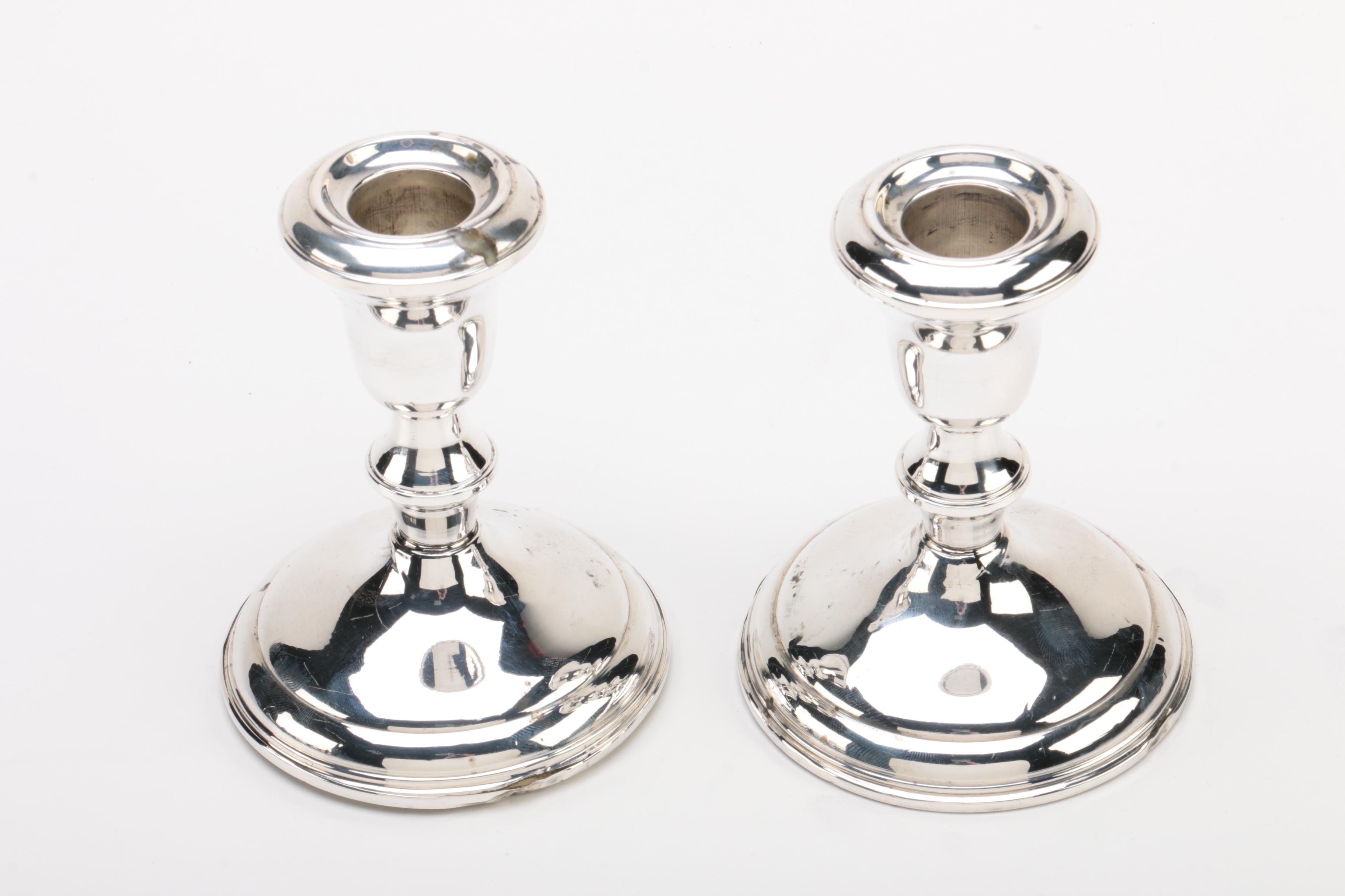 La Pierre Weighted Sterling Candleholders with Towle and Old Wallingford