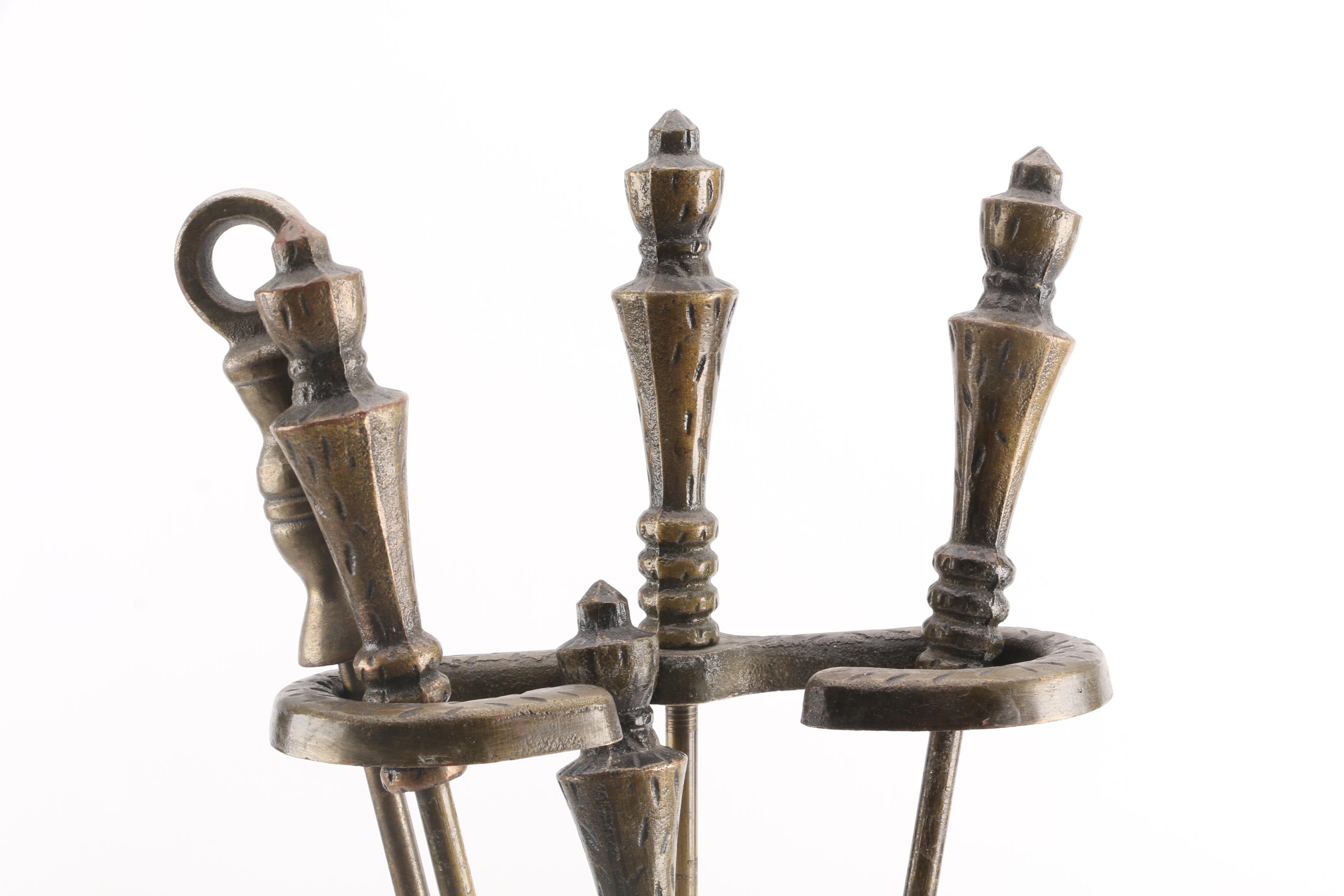 Brass Tone Victorian Style Fireplace Tools and Stand