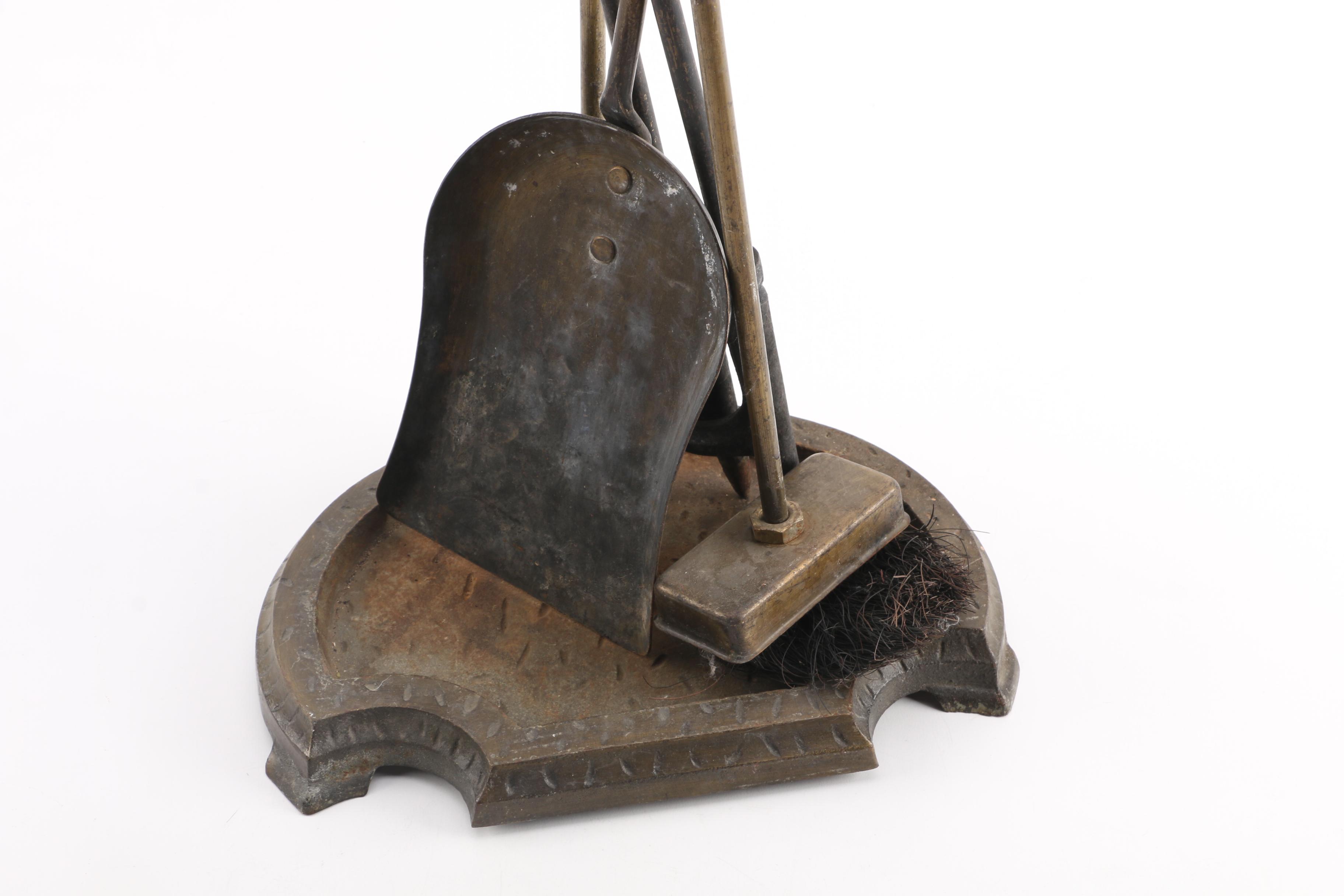 Brass Tone Victorian Style Fireplace Tools and Stand