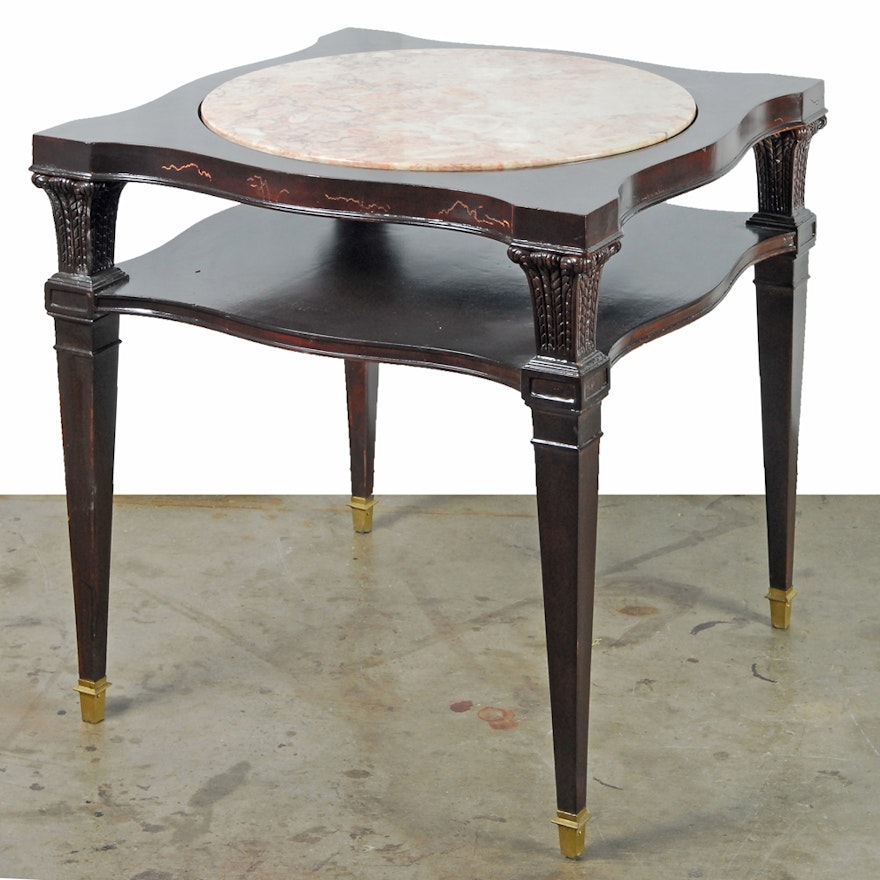 Neoclassical Style Stone Inset Side Table