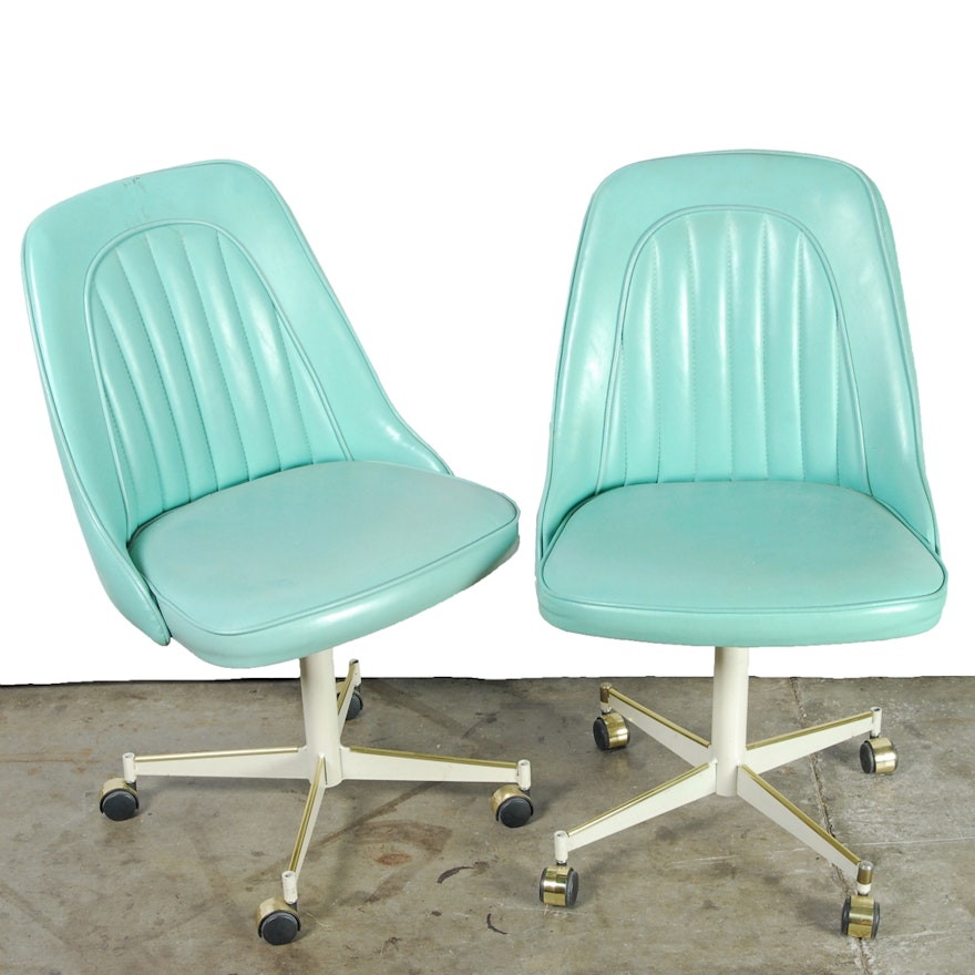 Mid Century Modern Blue Vinyl Rolling Chairs by Stoneville Furniture