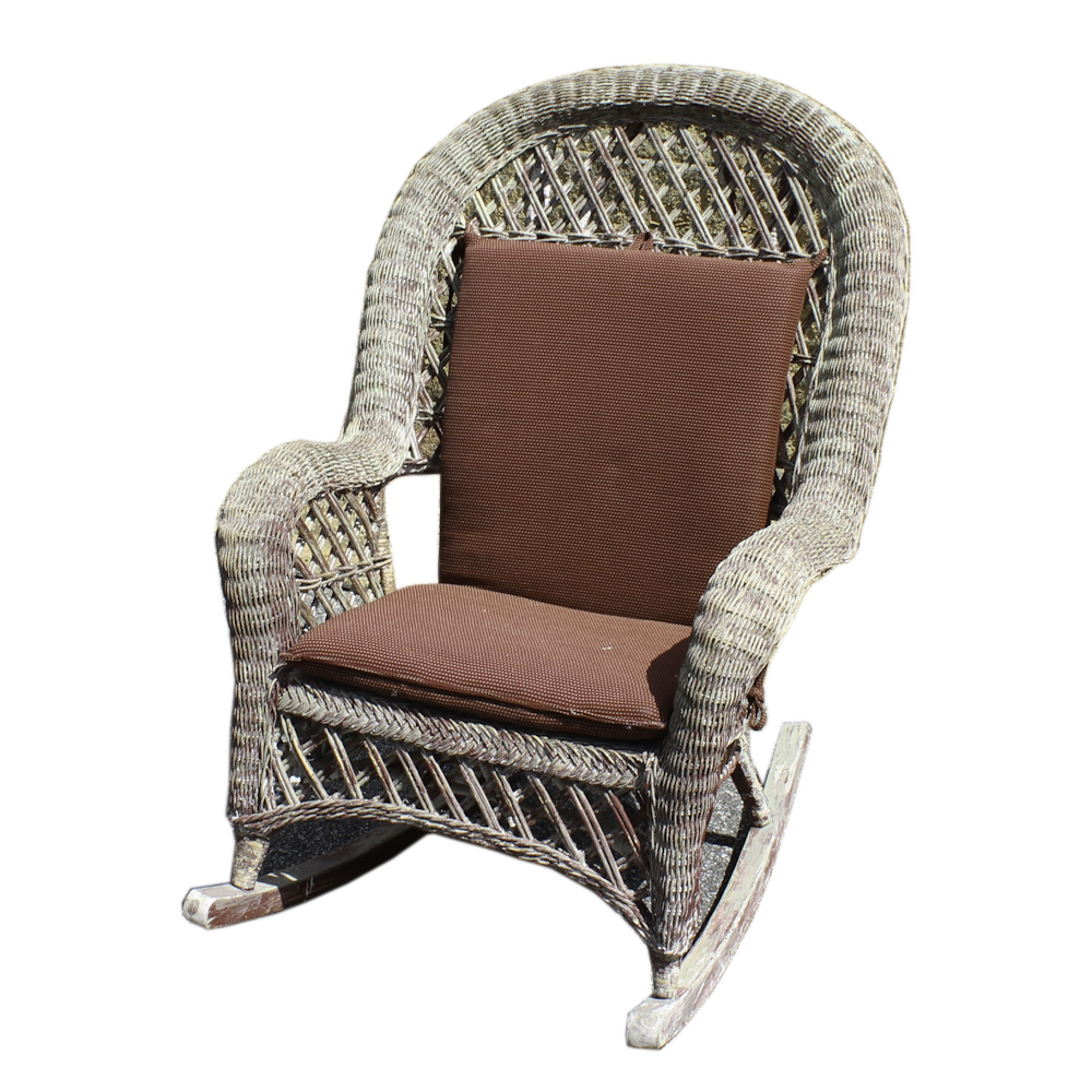 Vintage Wicker Rocking Chair with Cushions