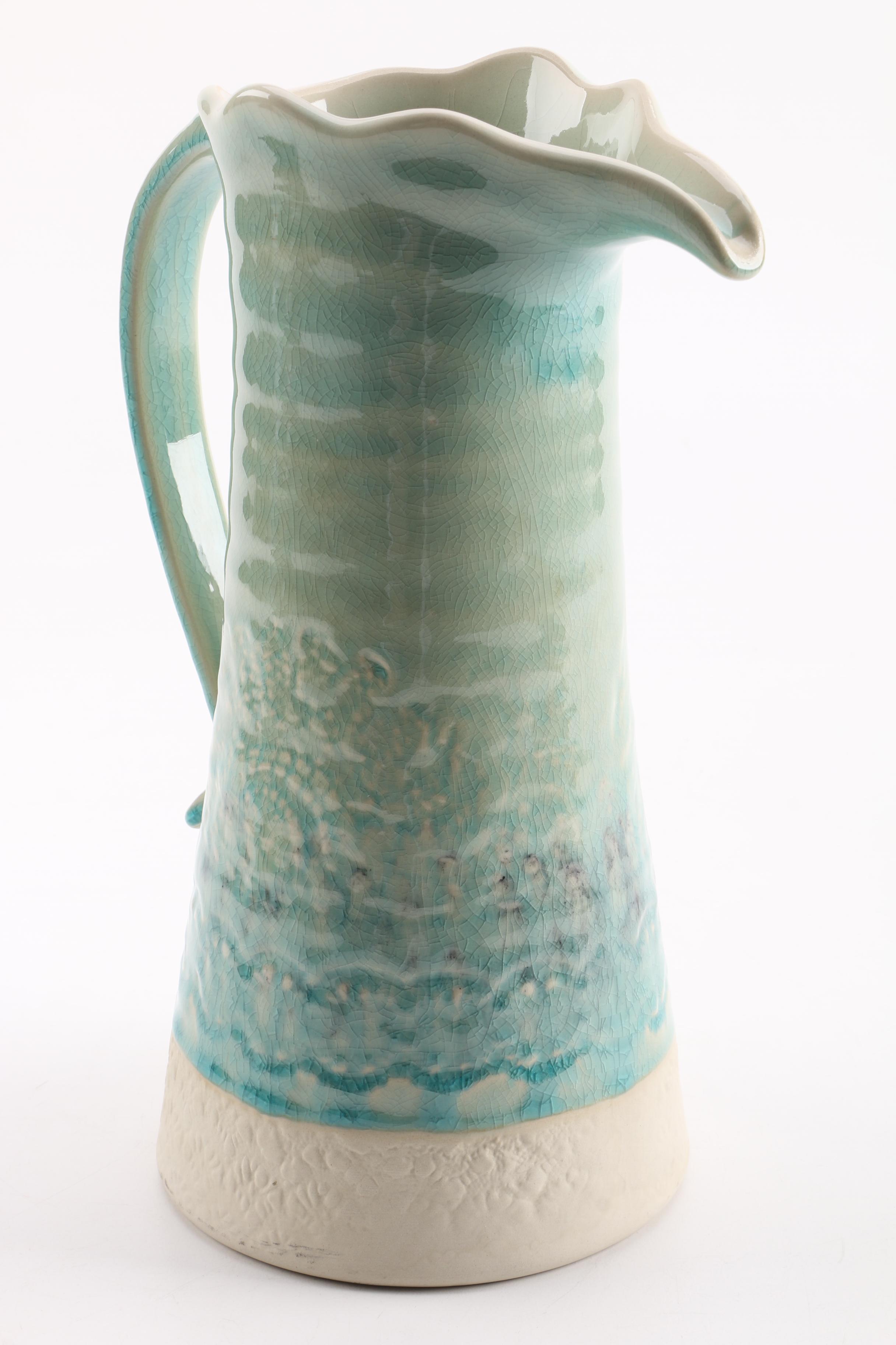 Hand-Thrown and Embossed Ceramic Pitcher