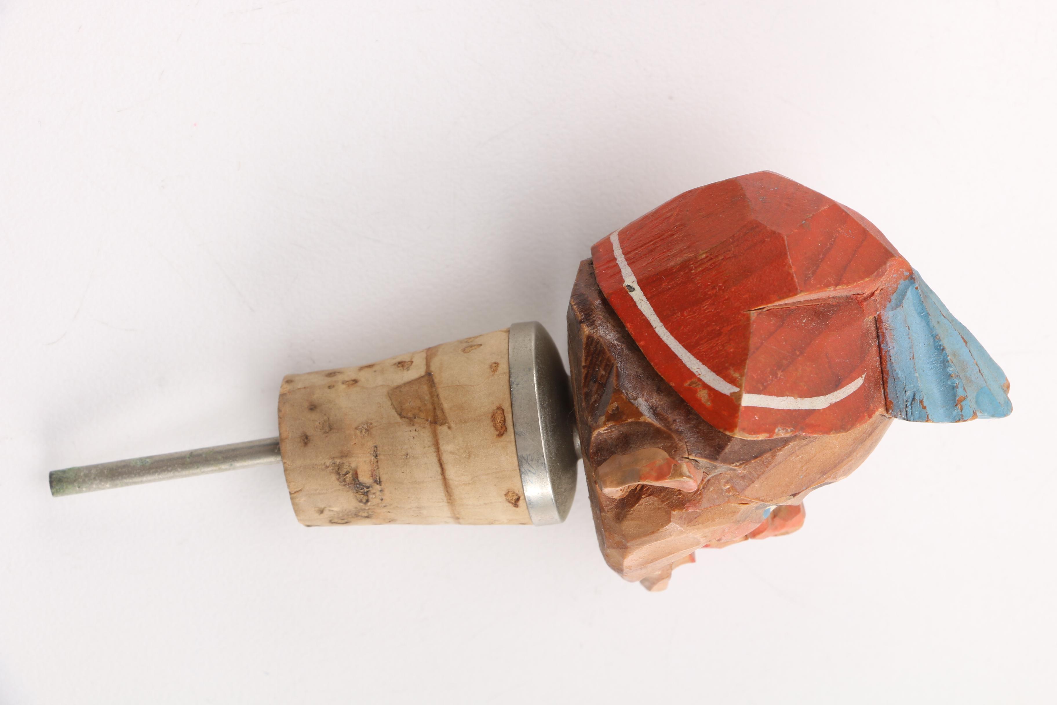 Figural Carved Wood Bottle Stopper