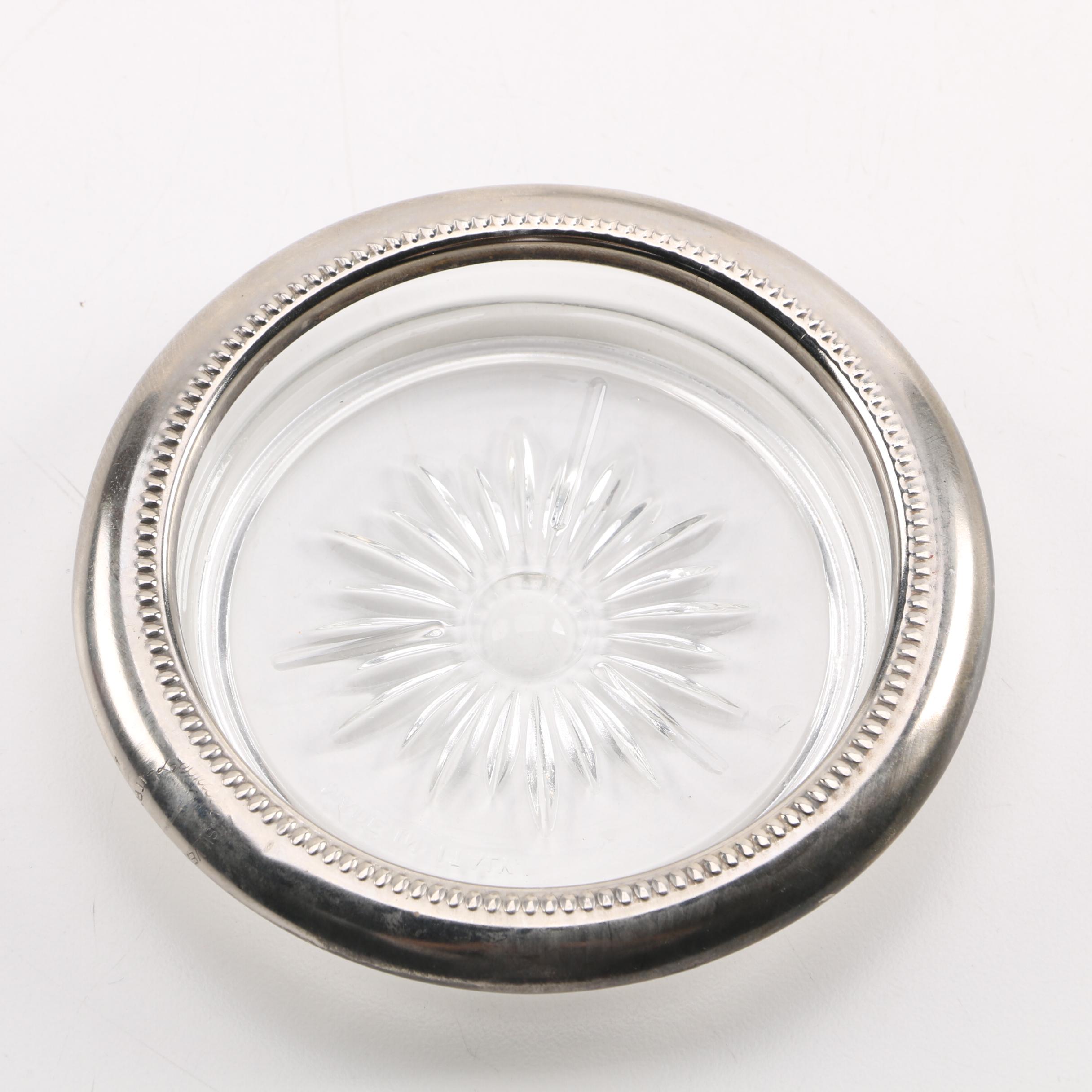 Leonard Silver Plate Rimmed Glass Coasters