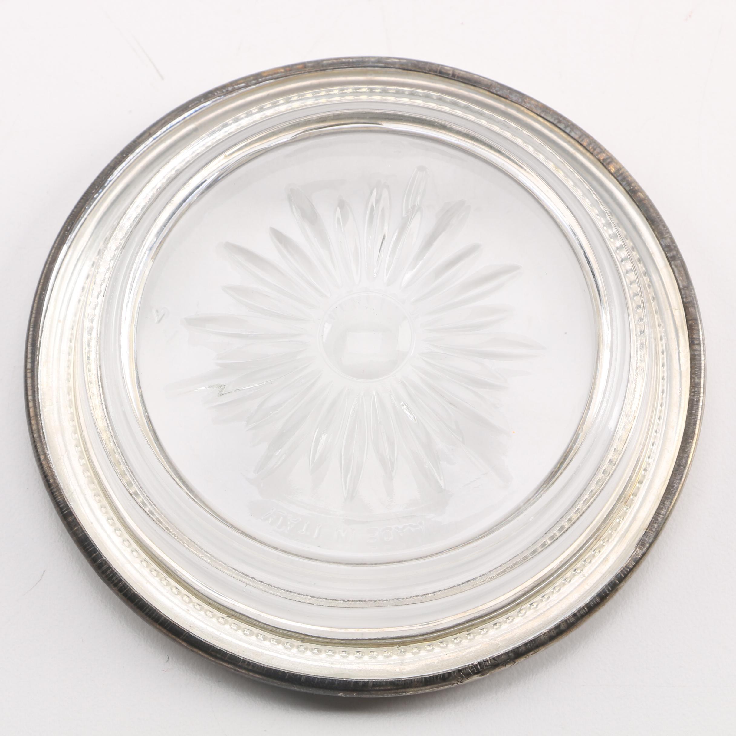 Leonard Silver Plate Rimmed Glass Coasters