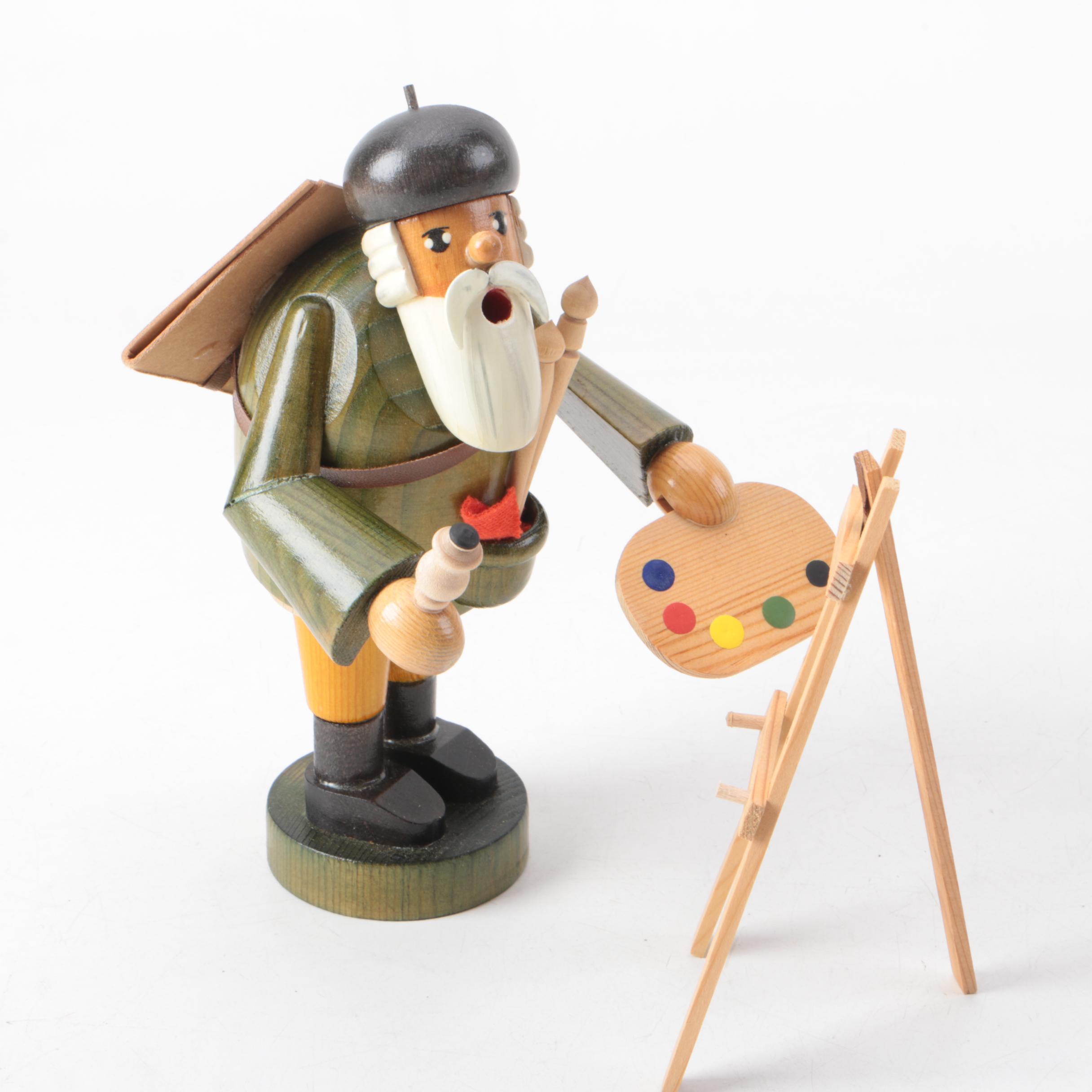 German Incense Smoker "Artist" and "Gardener" Wood Figurines