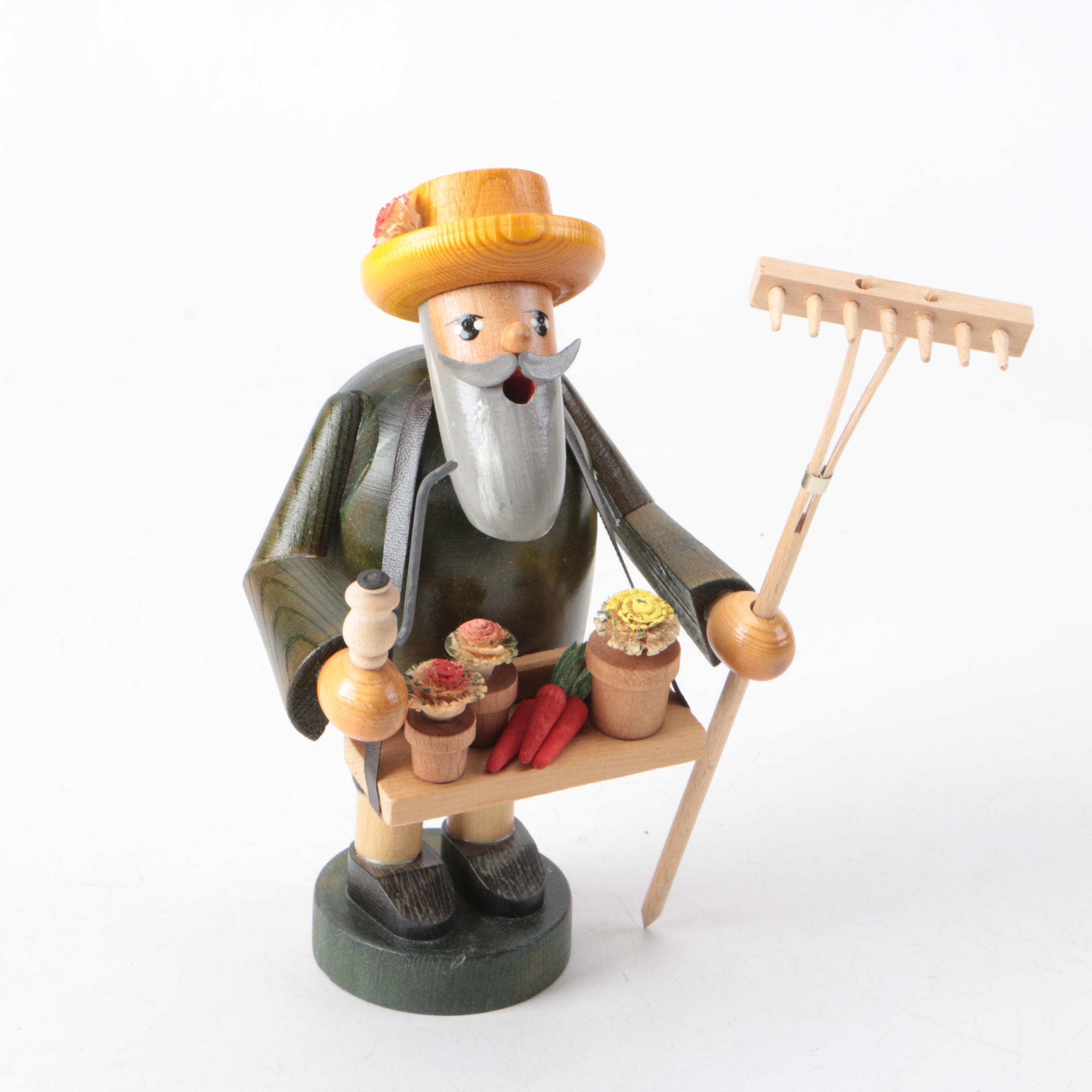 German Incense Smoker "Artist" and "Gardener" Wood Figurines