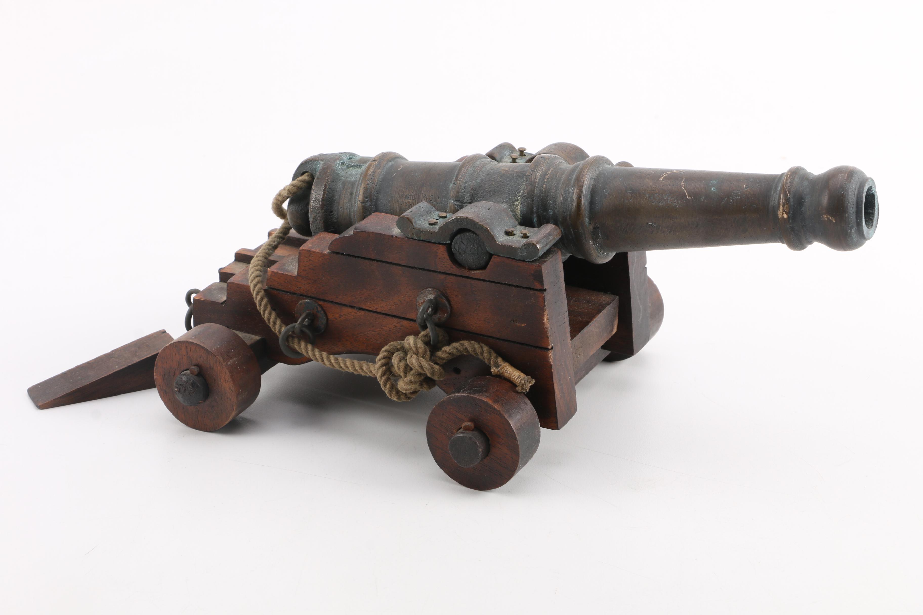 Miniature Replica Cannon on Wooden Carriage
