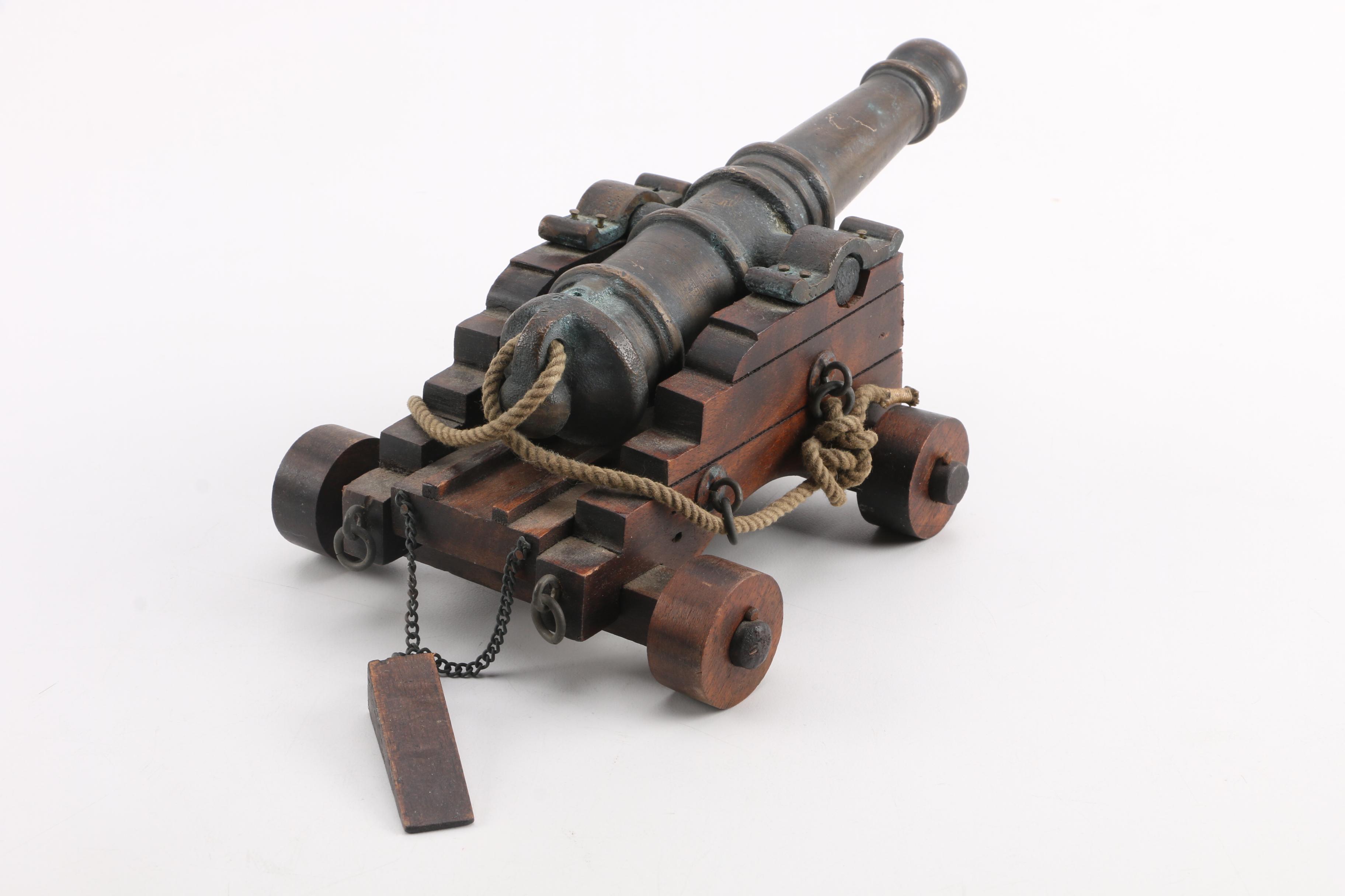 Miniature Replica Cannon on Wooden Carriage