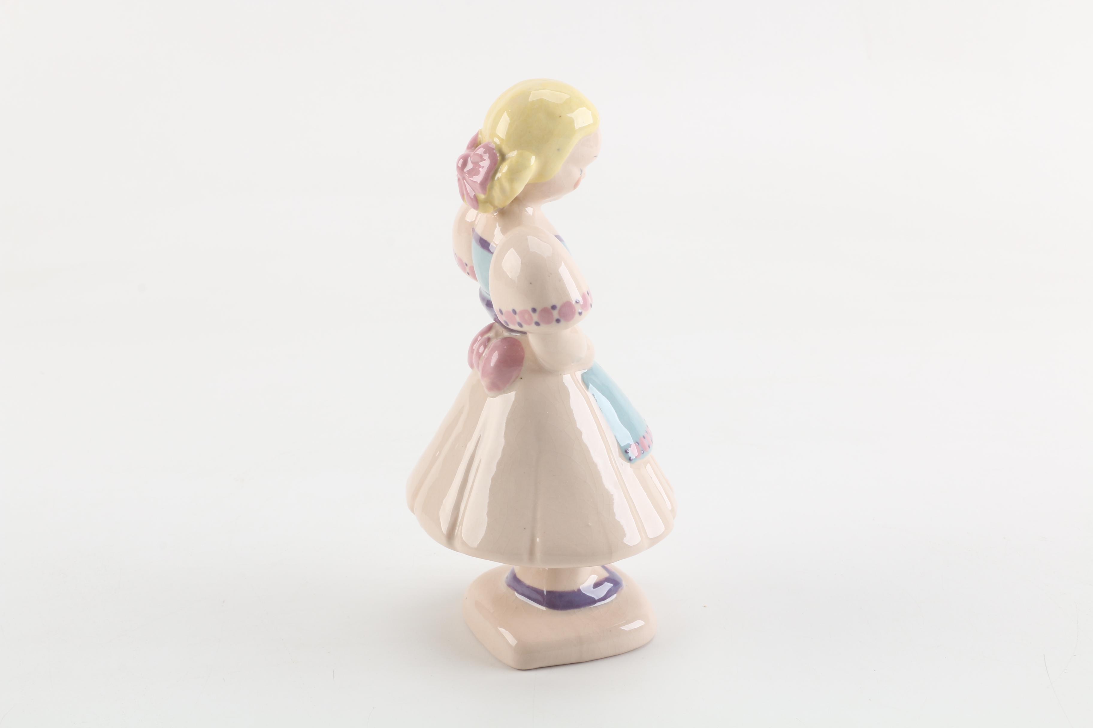 Kay Finch Ceramic Women Figurines in Beige and Blue