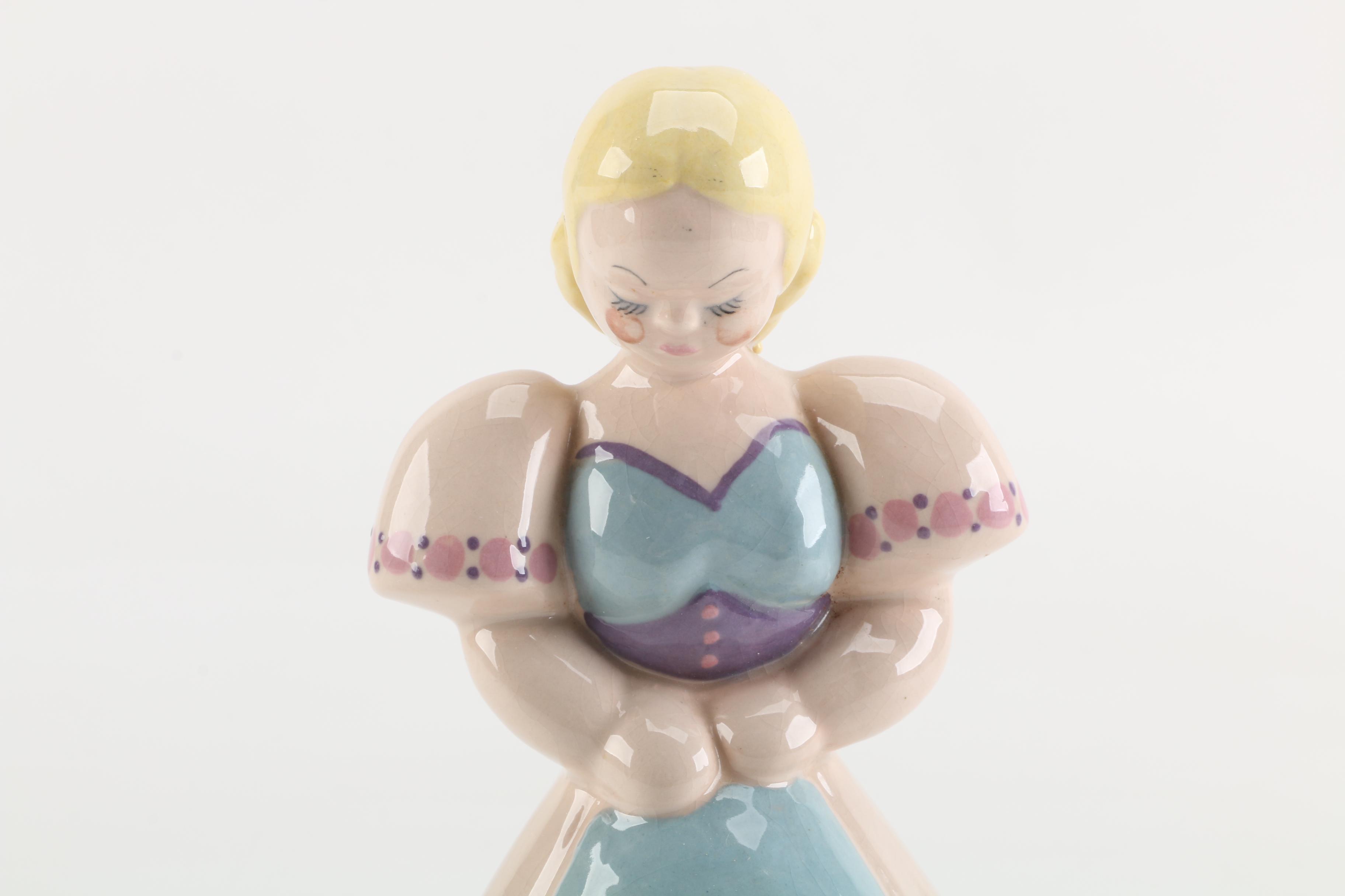 Kay Finch Ceramic Women Figurines in Beige and Blue