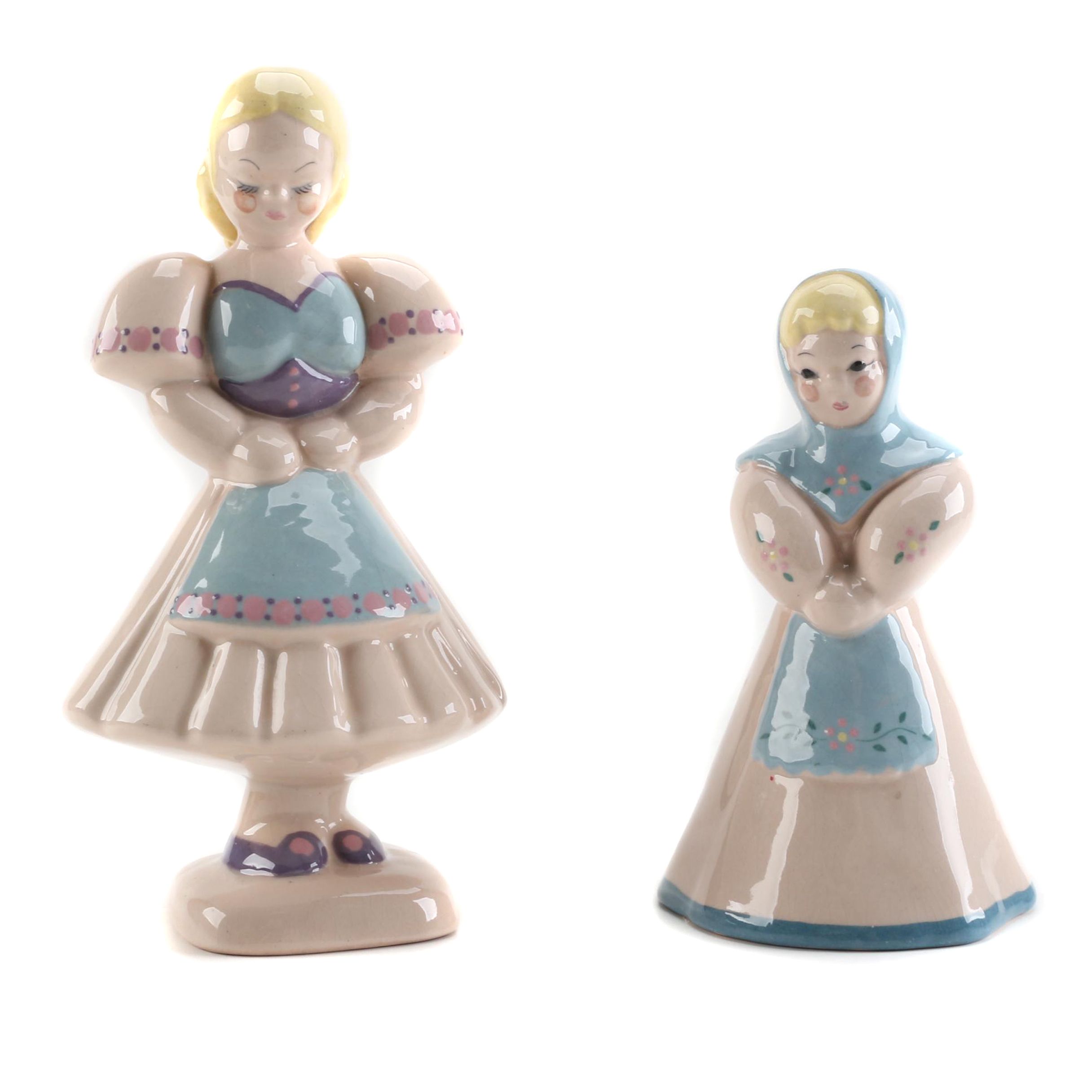 Kay Finch Ceramic Women Figurines in Beige and Blue