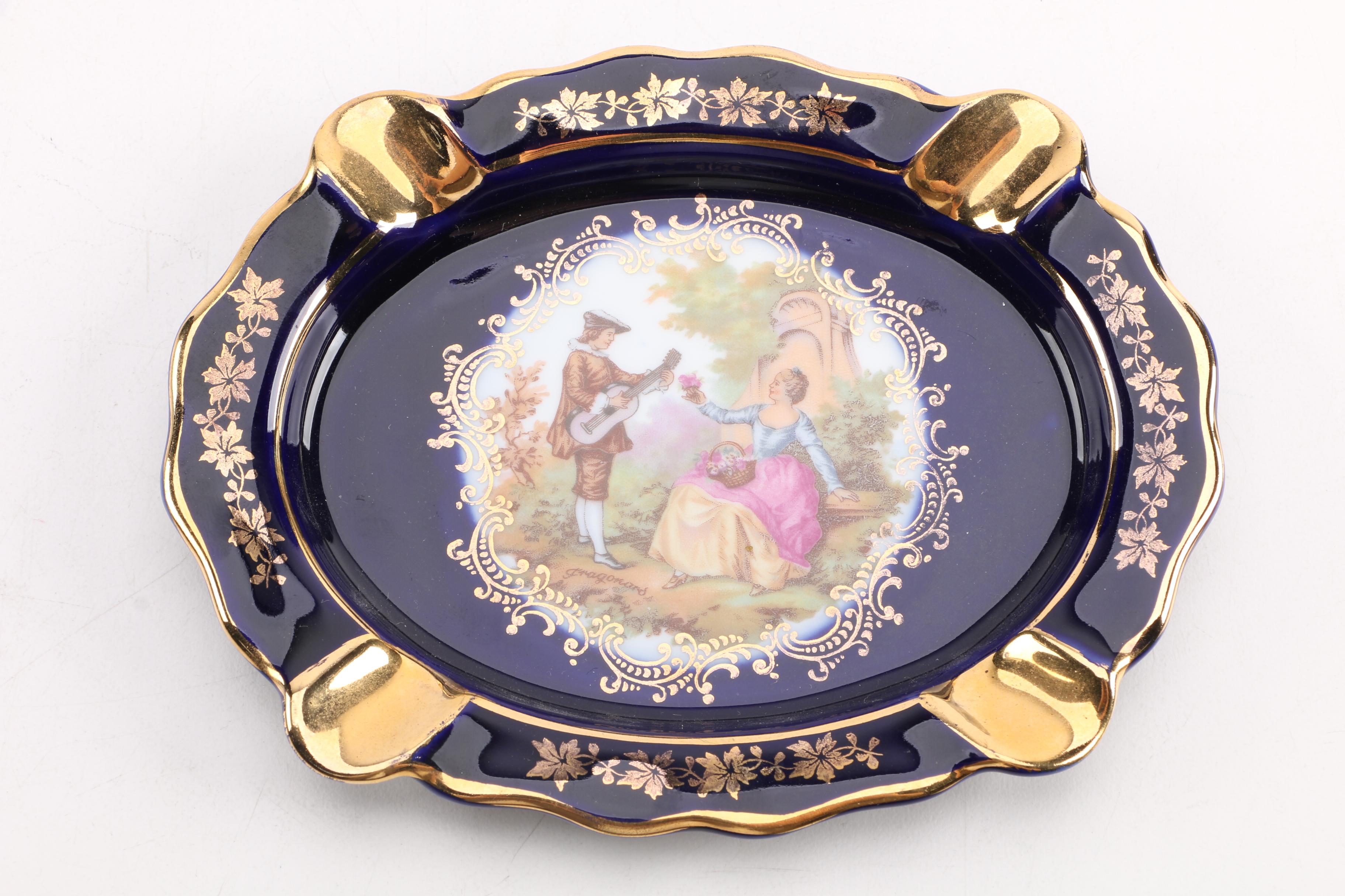 Limoges Cobalt Blue and Gilt Ashtray