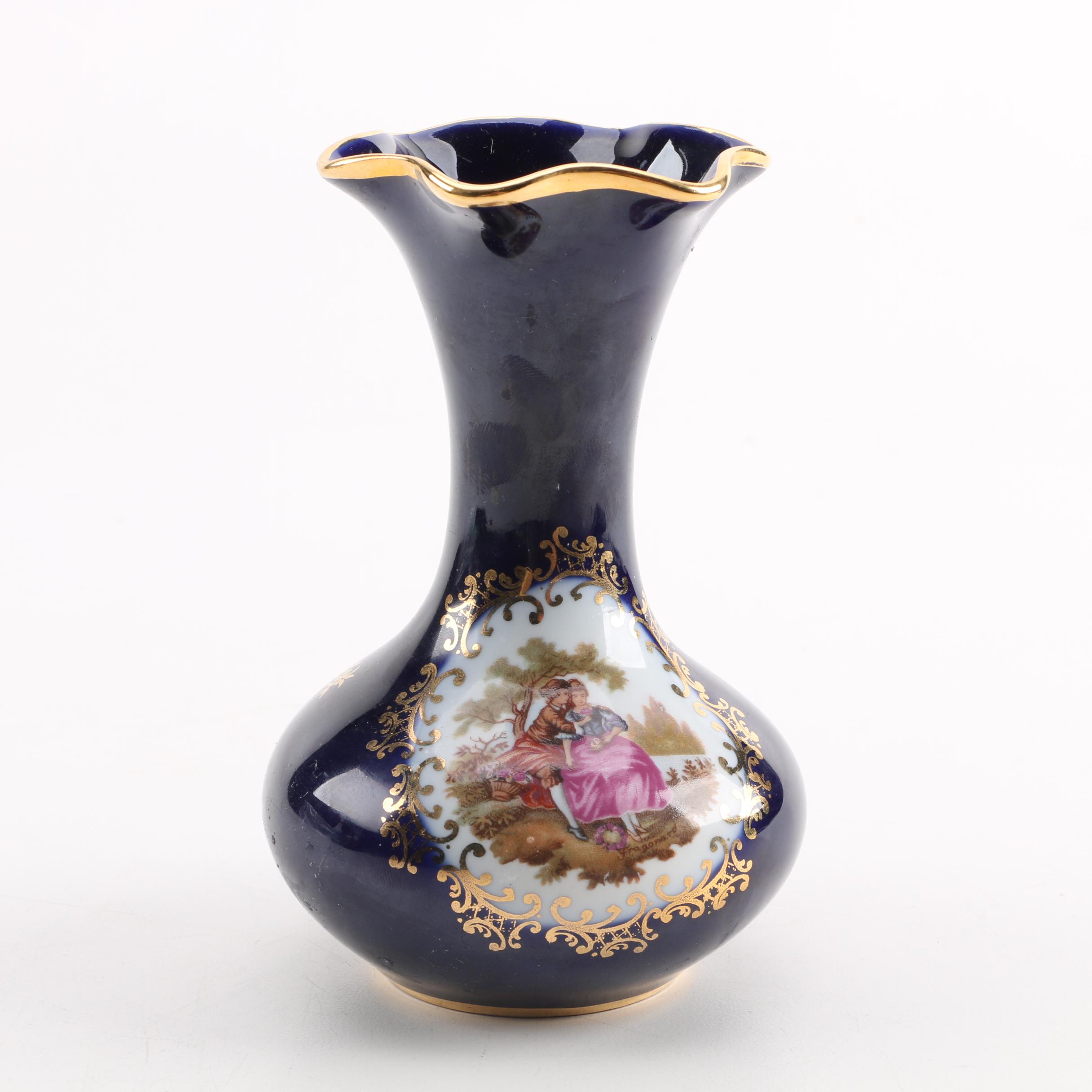Limoges Porcelain Cobalt Vase