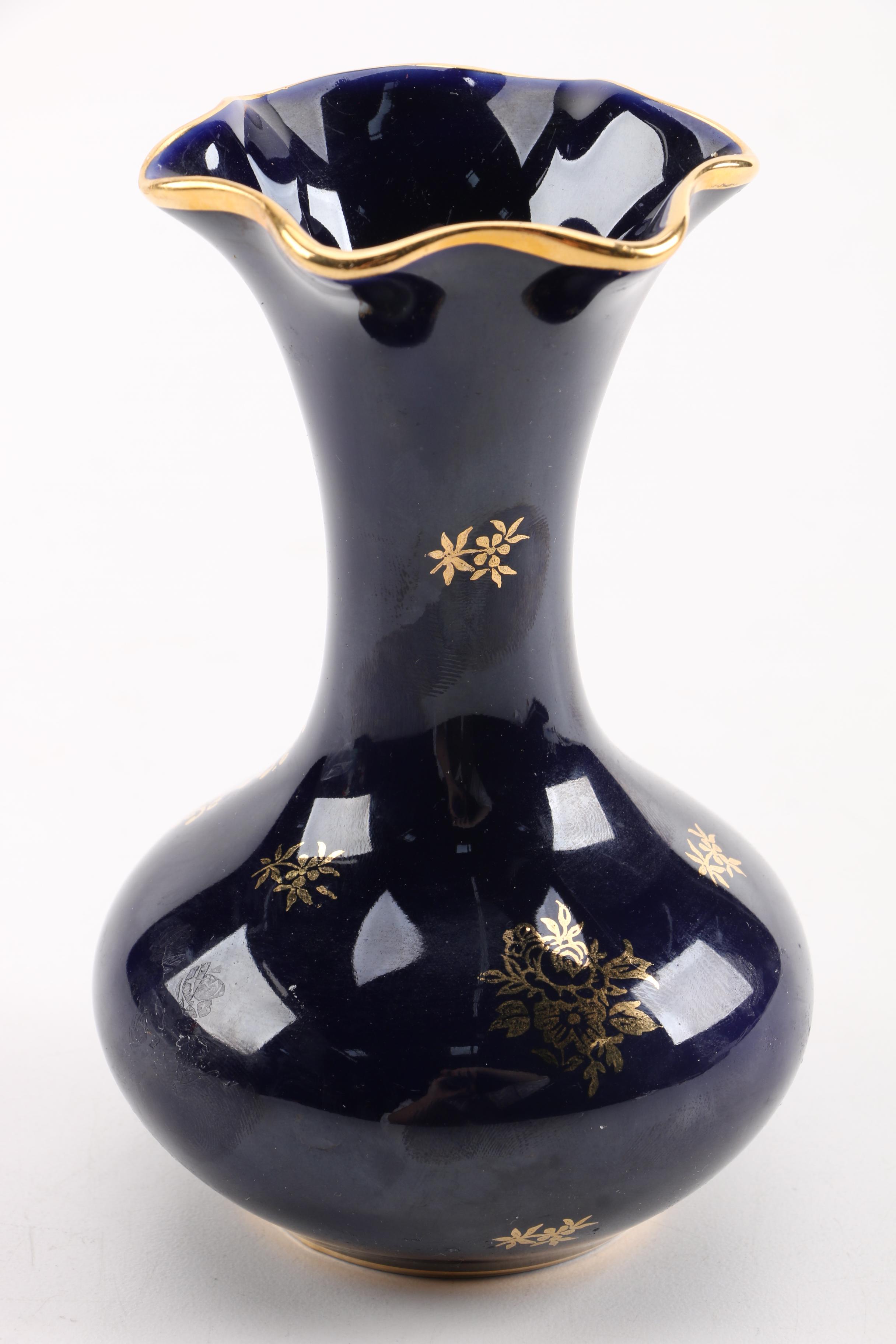 Limoges Porcelain Cobalt Vase