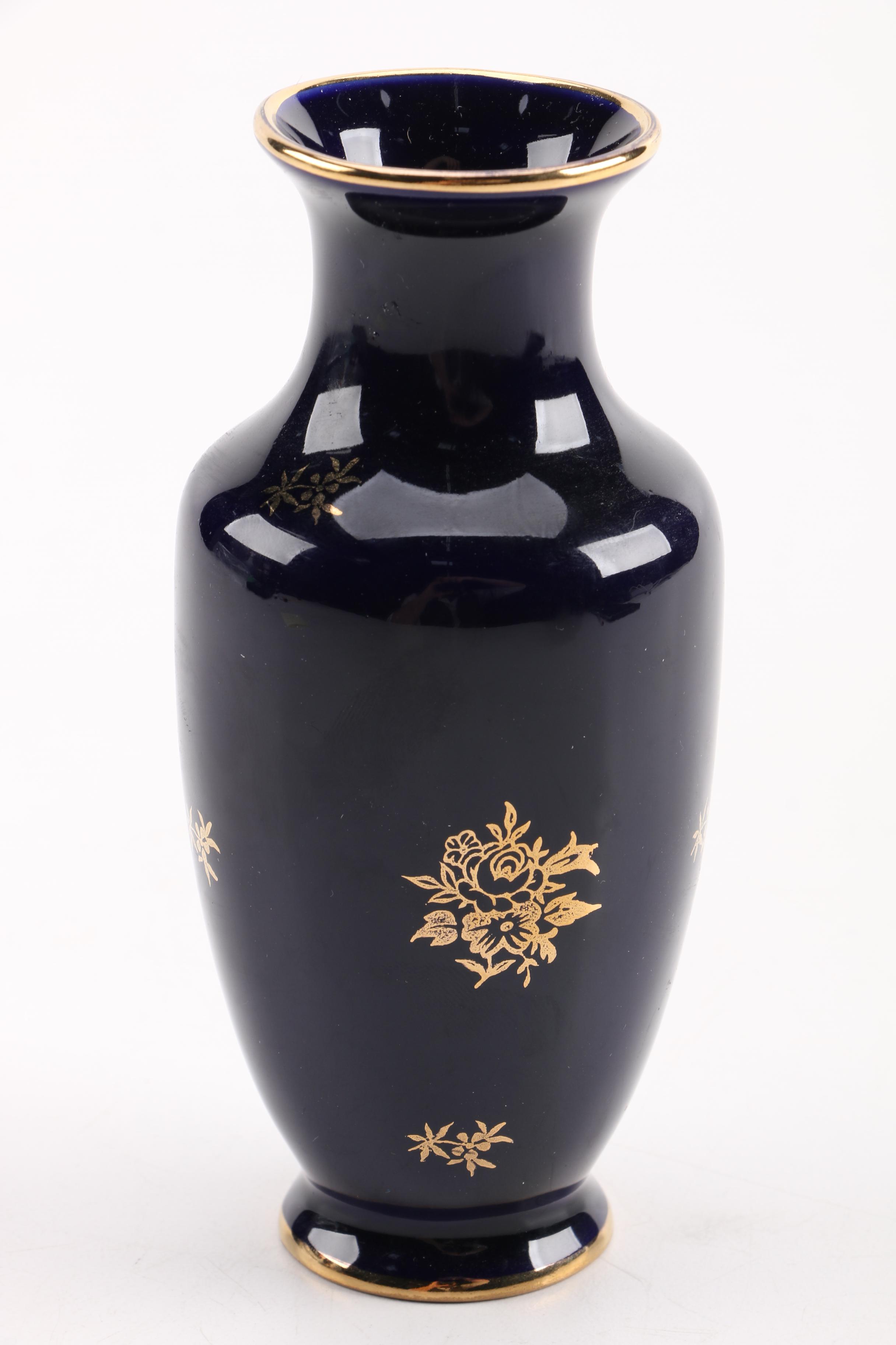 Limoges Porcelain Cobalt Vase