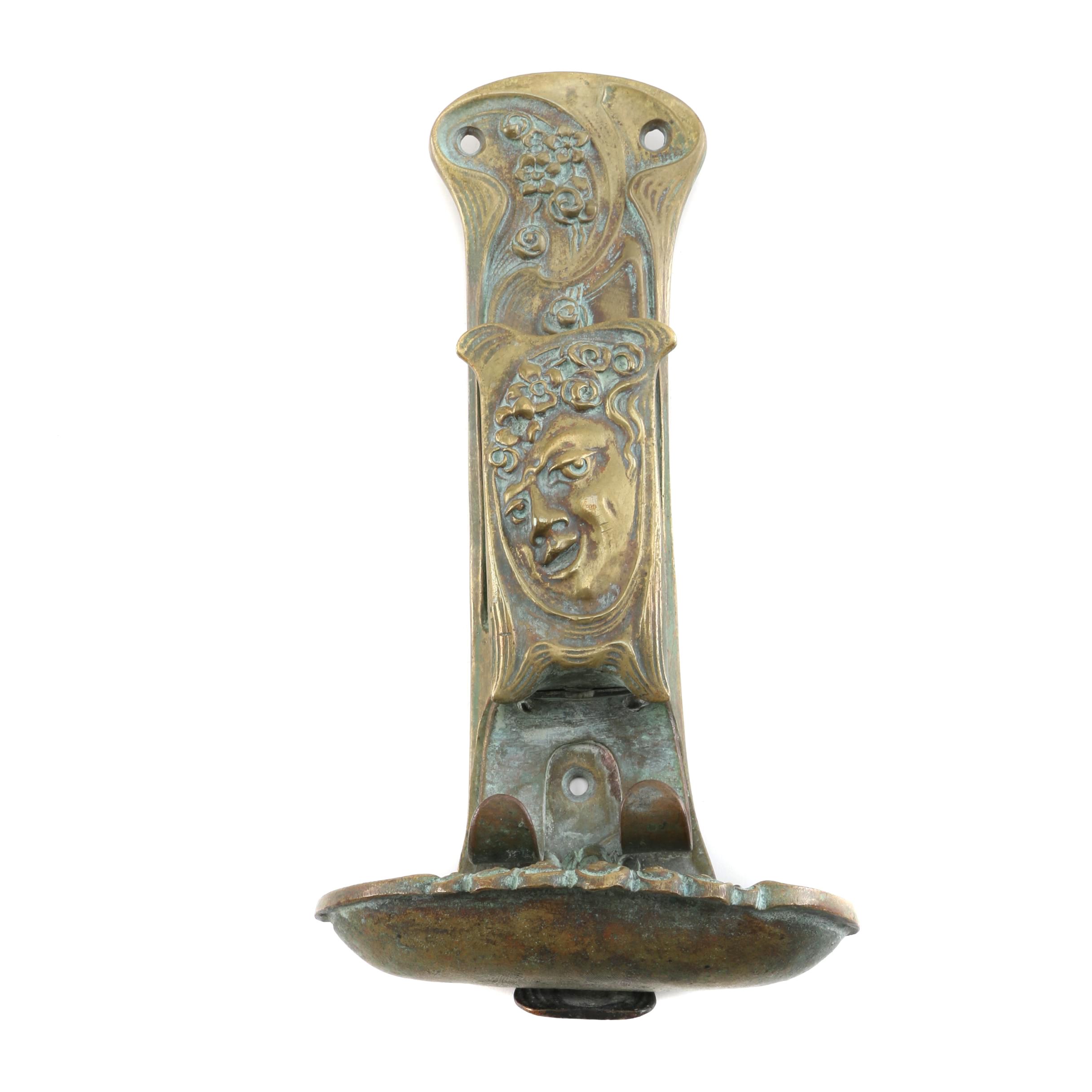 Vintage Art Nouveau Inspired Brass Wall Mount Match Box Holder