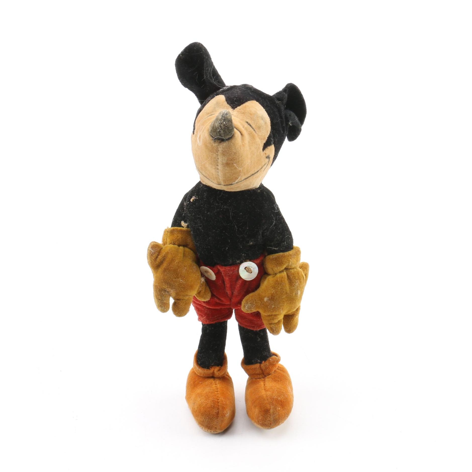 Early Velvet and Mohair Mickey Mouse Plush Doll, Likely Steiff