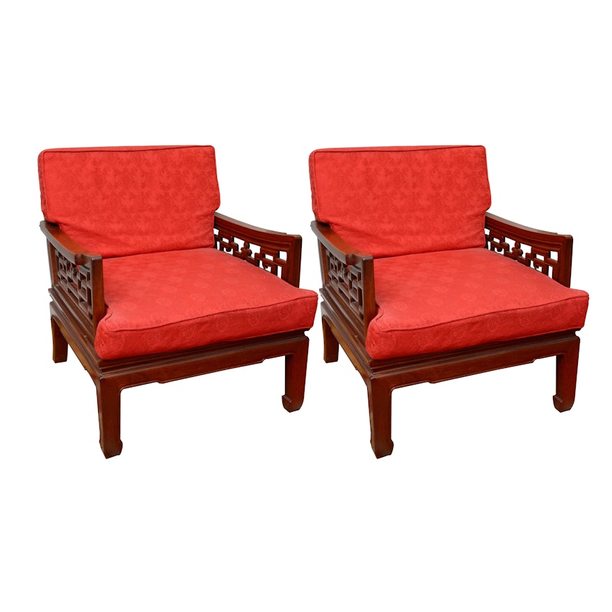 Vintage Chinese Inspired Rosewood Armchairs