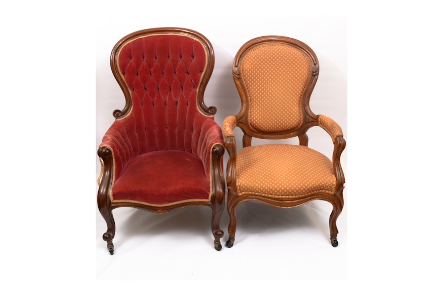 Vintage Victorian Style Upholstered Armchairs