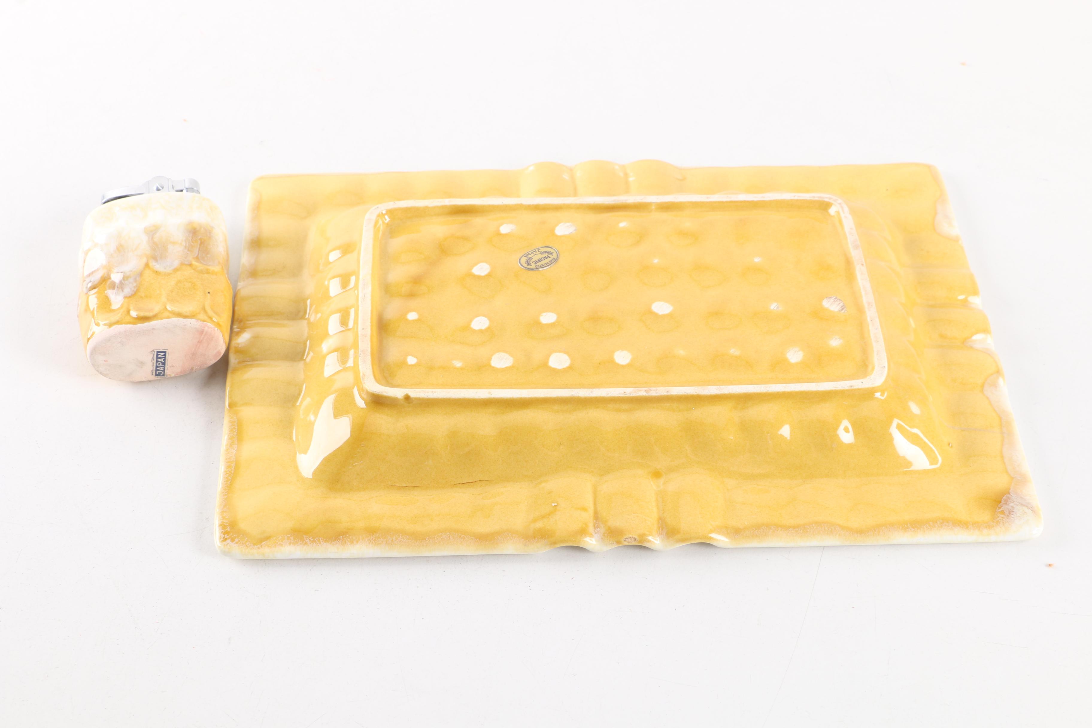 Vintage Pacific Japan Ceramic Table Lighter and Ash Reciever Sets