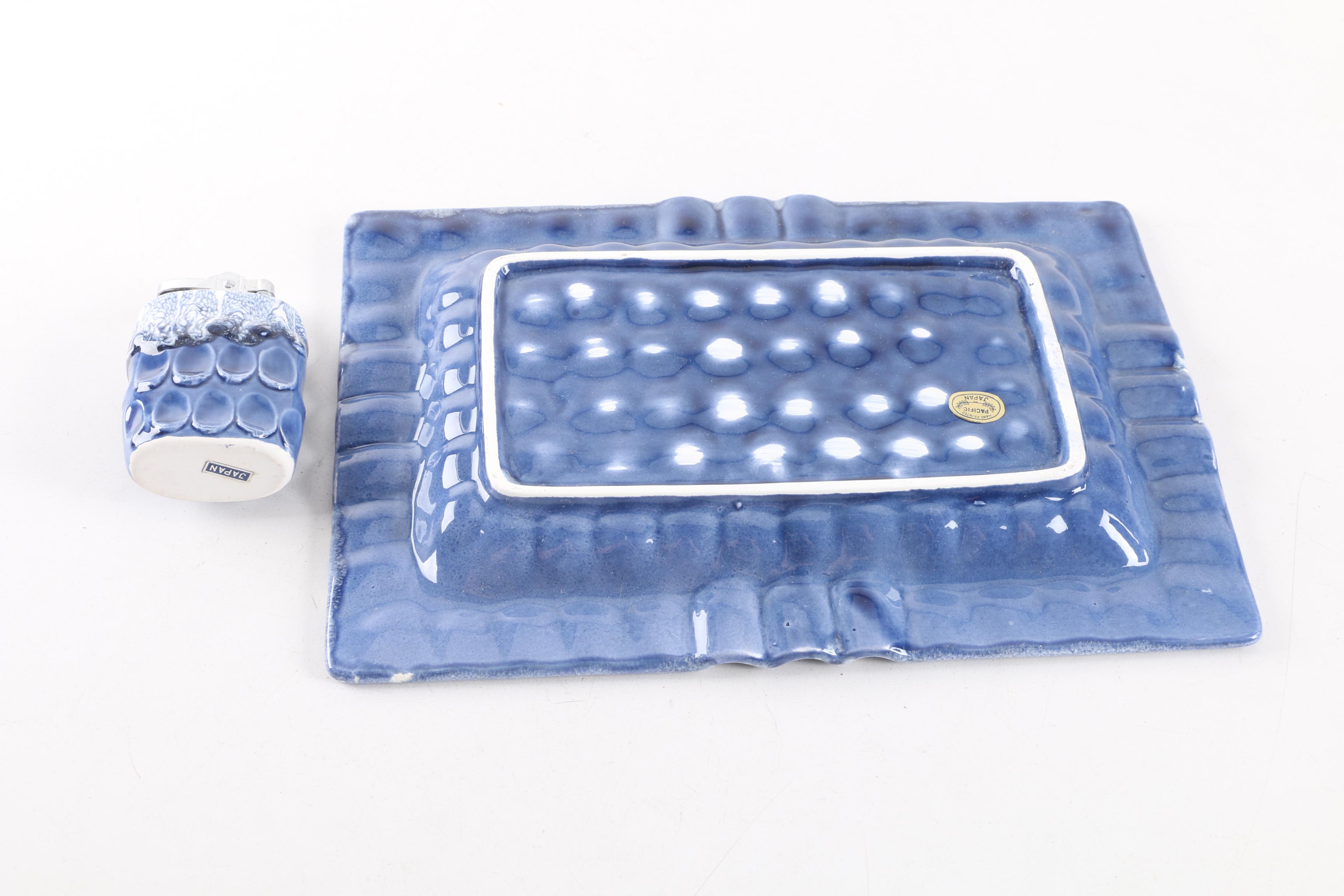 Vintage Pacific Japan Ceramic Table Lighter and Ash Reciever Sets