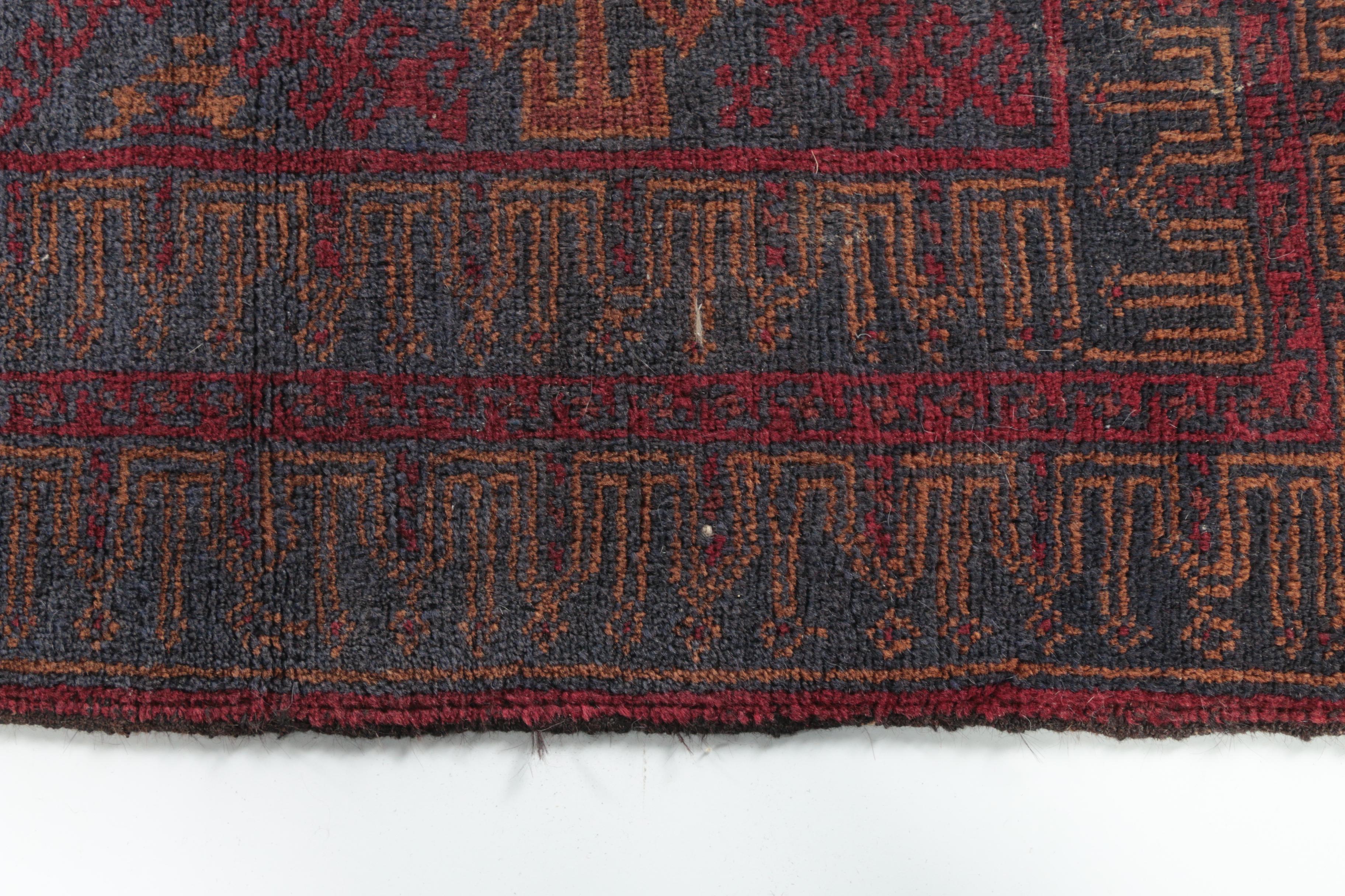 Vintage Hand-Knotted Baluch Mashwani Area Rug
