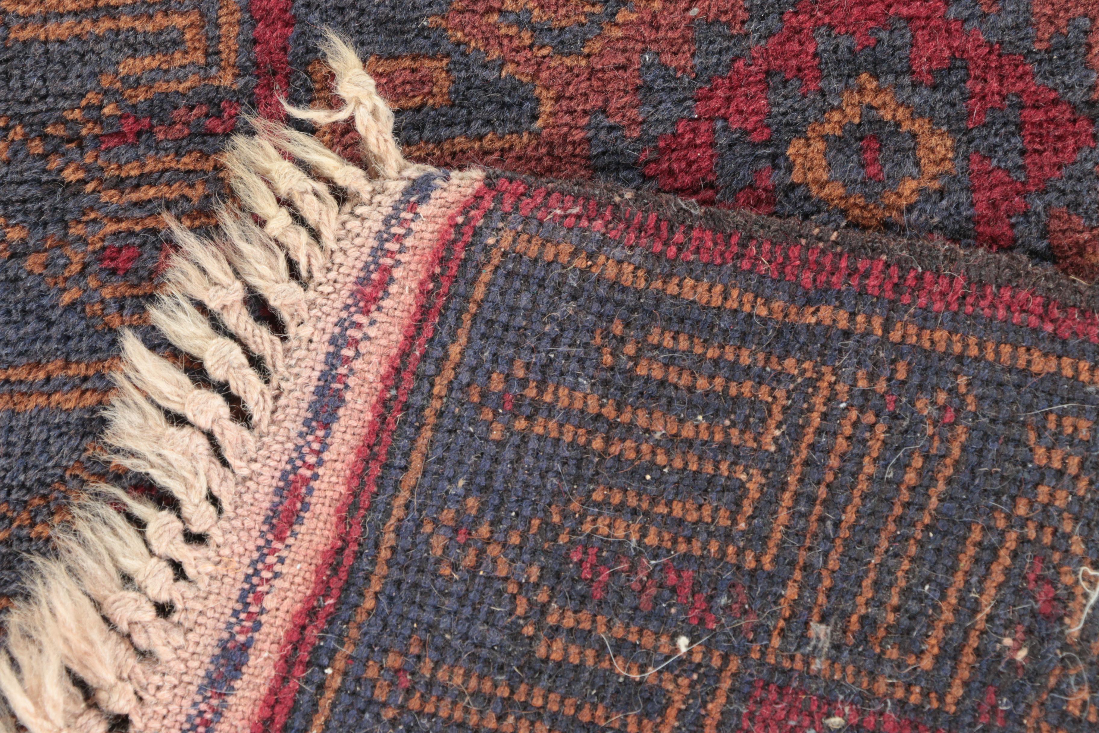 Vintage Hand-Knotted Baluch Mashwani Area Rug