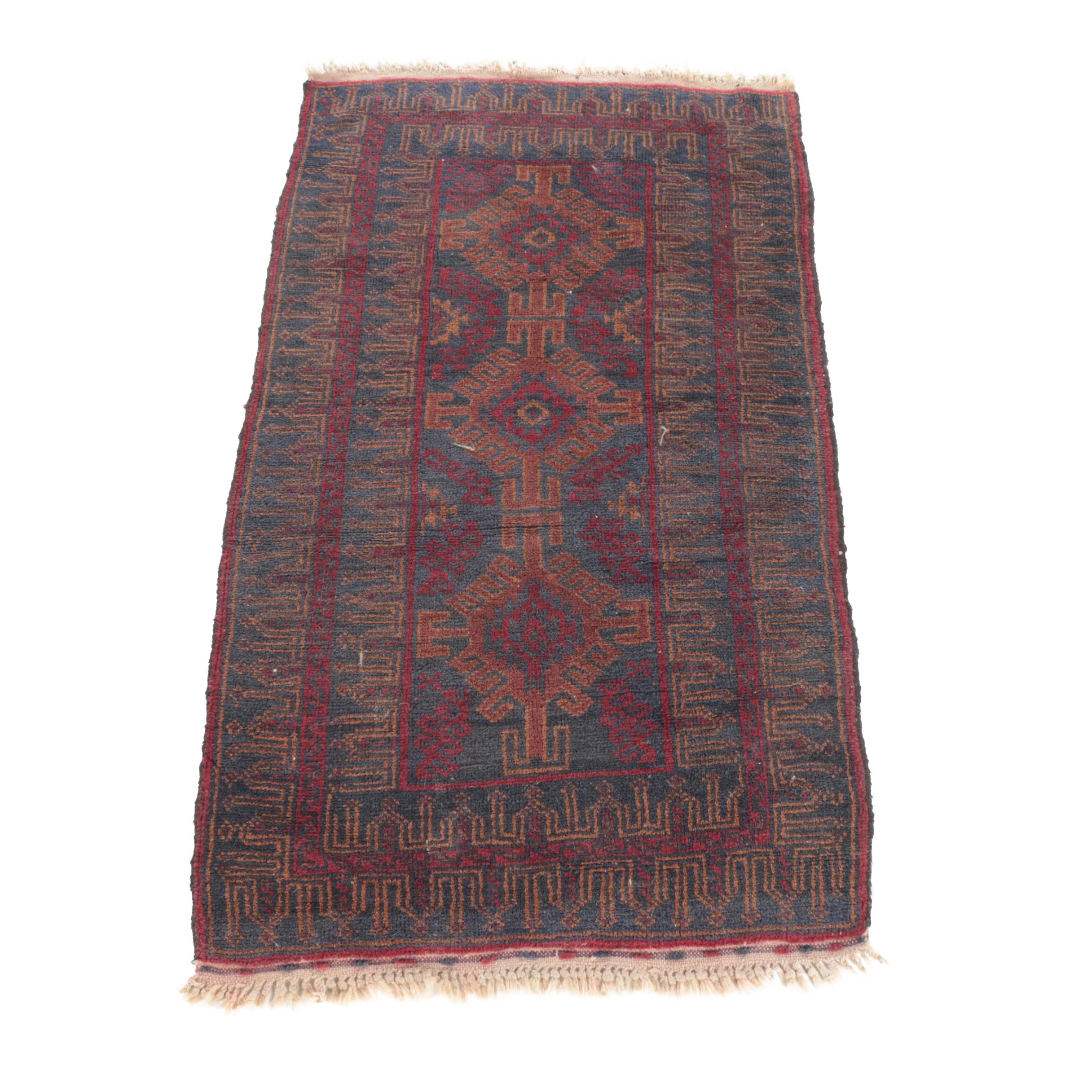 Vintage Hand-Knotted Baluch Mashwani Area Rug