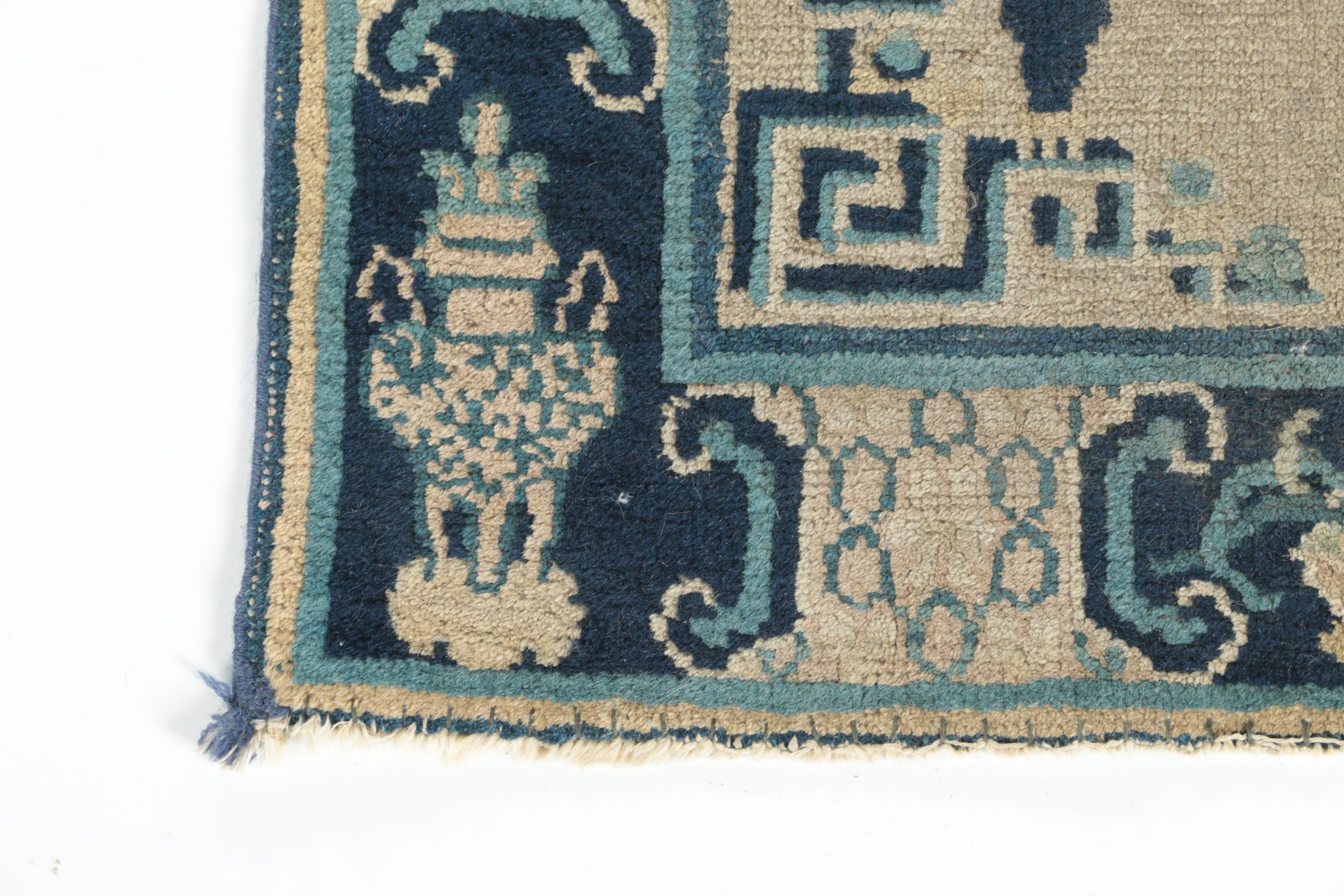 Antique Hand-Knotted Chinese Old Peking Accent Rug