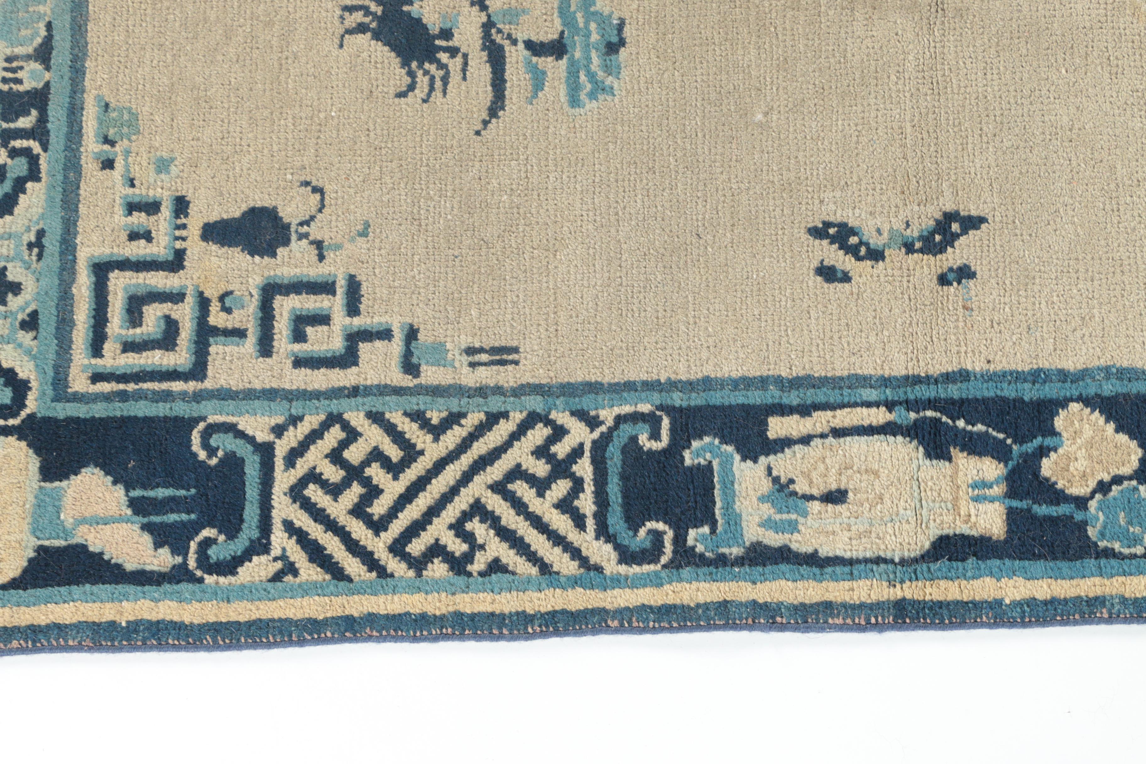 Antique Hand-Knotted Chinese Old Peking Accent Rug