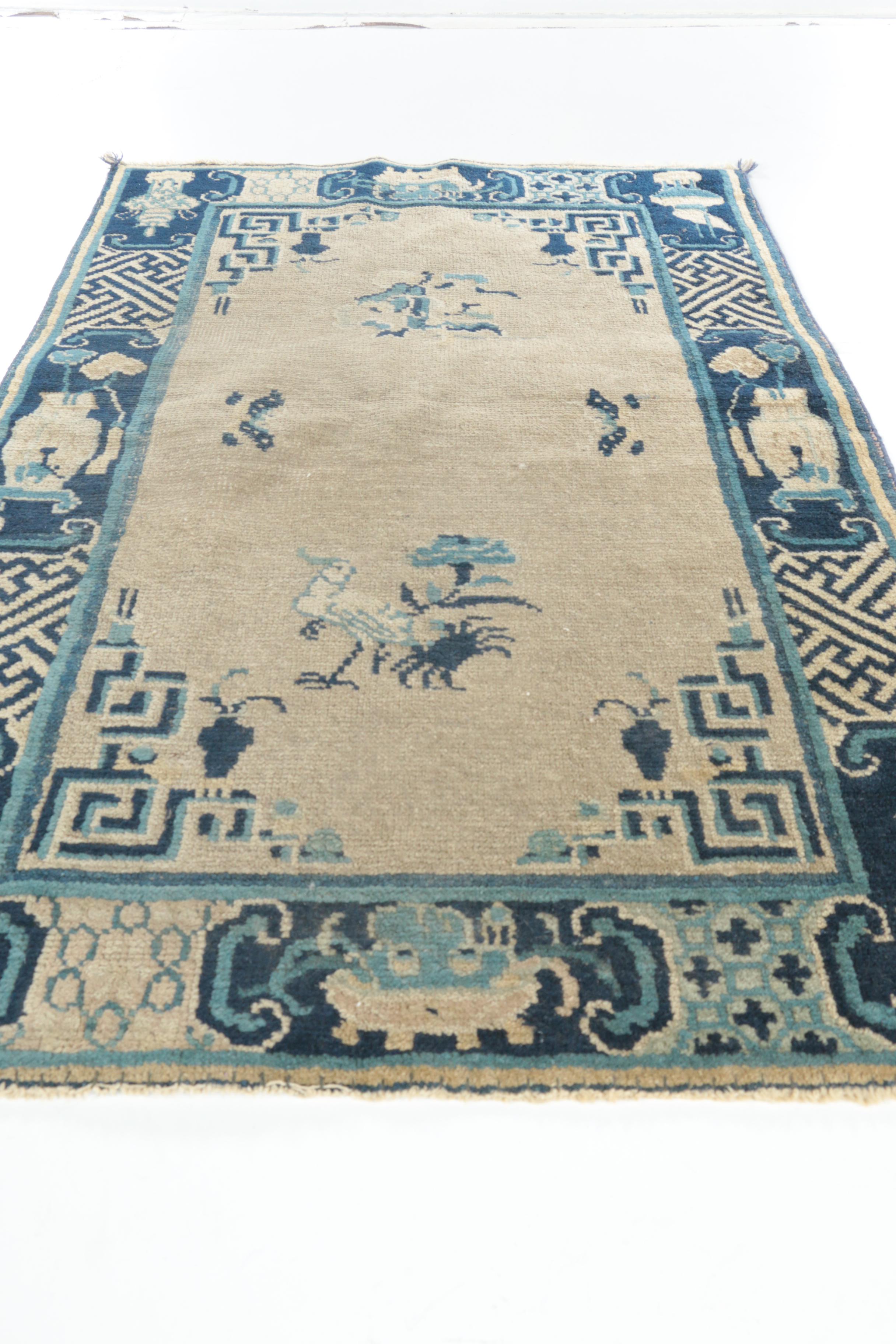 Antique Hand-Knotted Chinese Old Peking Accent Rug