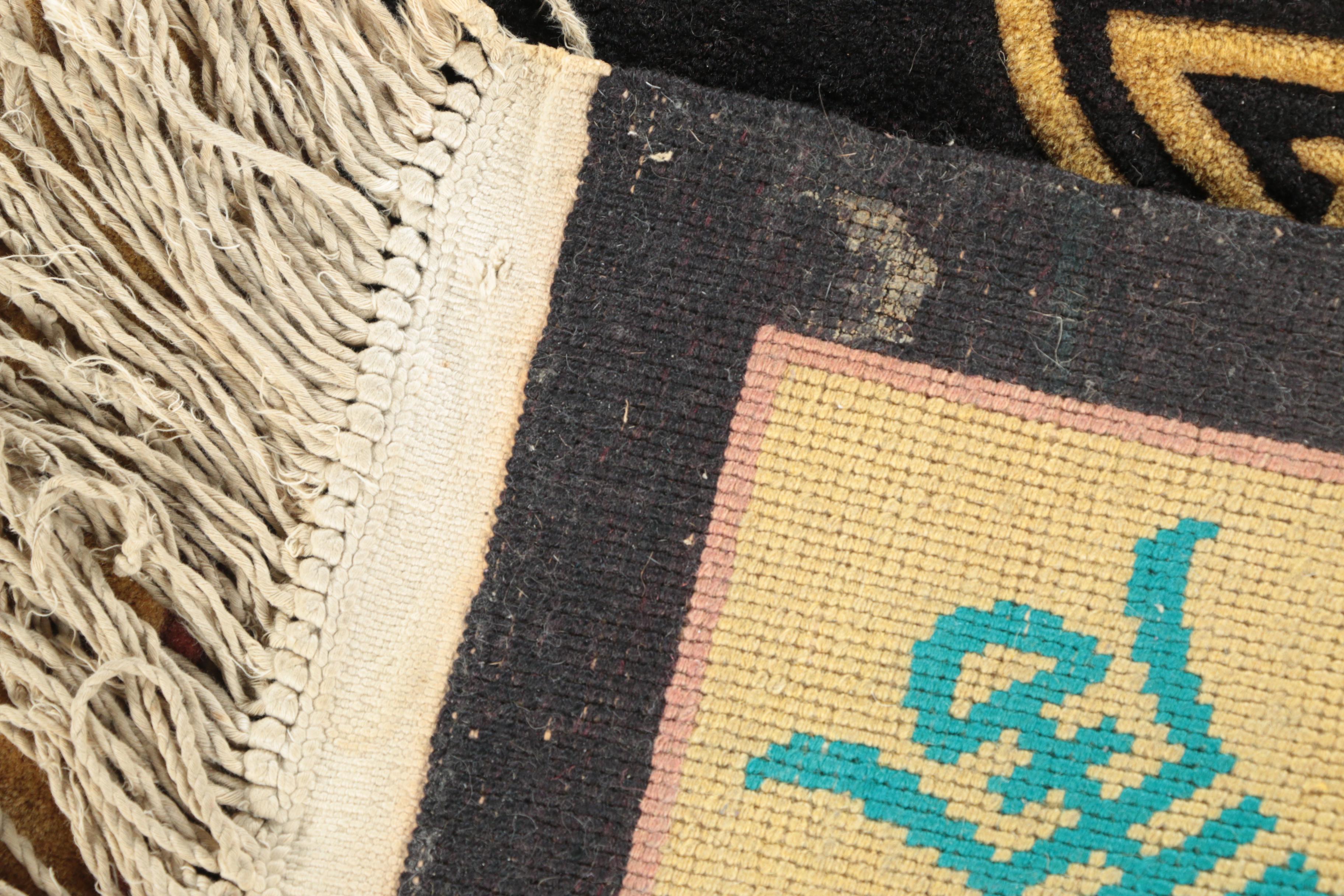 Vintage Hand-Knotted Chinese Medallion Carved Wool Accent Rug