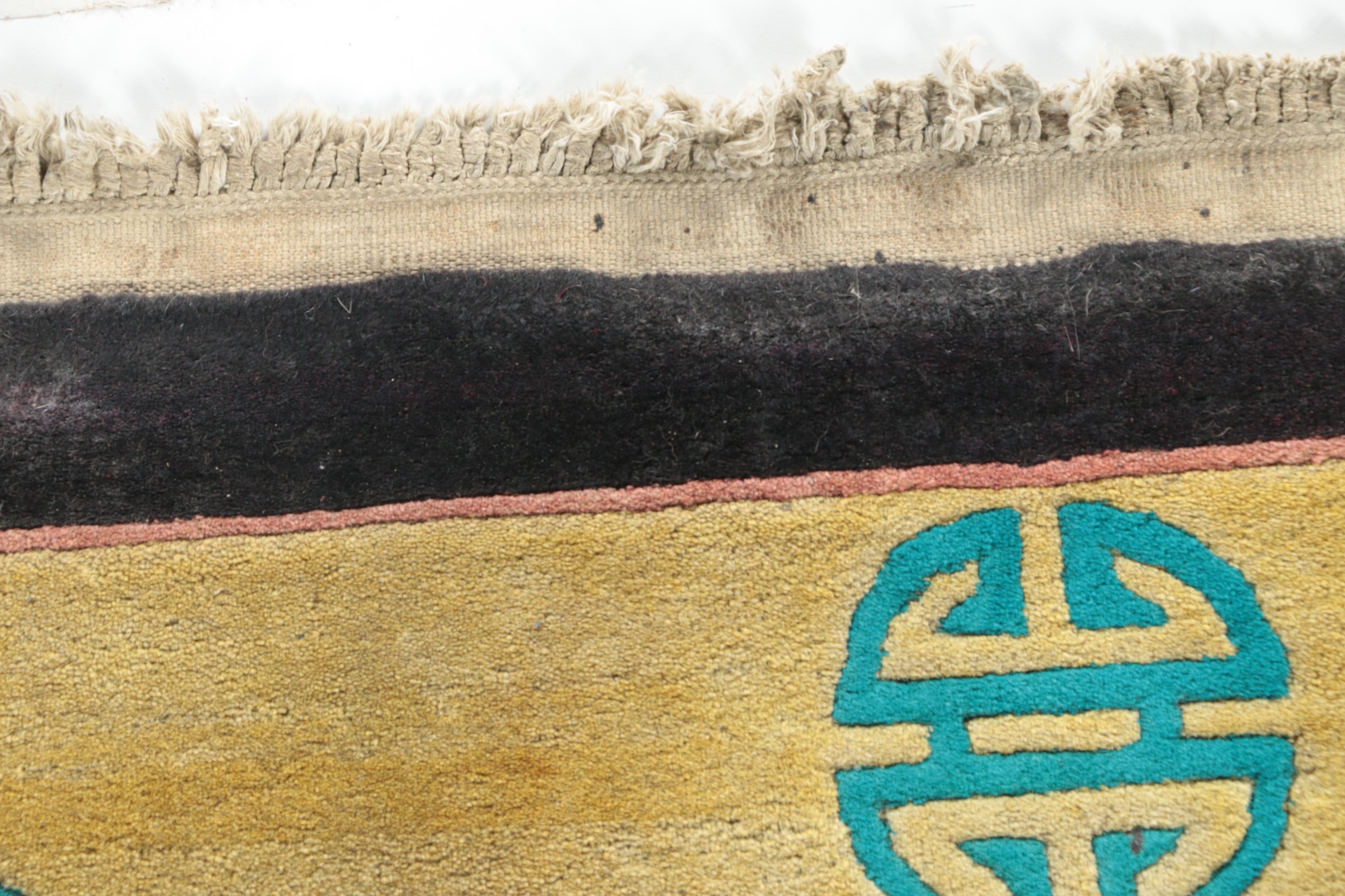 Vintage Hand-Knotted Chinese Medallion Carved Wool Accent Rug