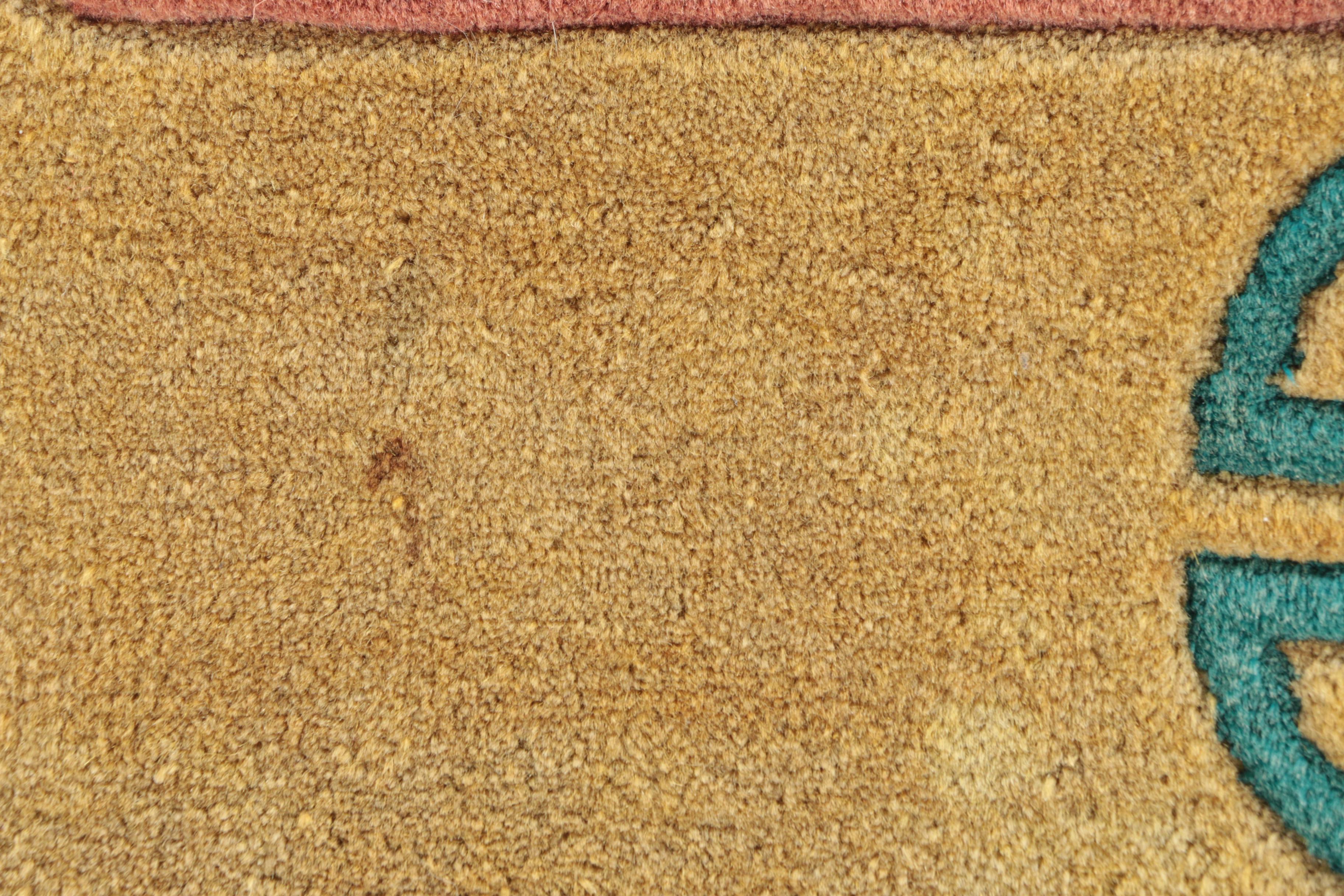 Vintage Hand-Knotted Chinese Medallion Carved Wool Accent Rug