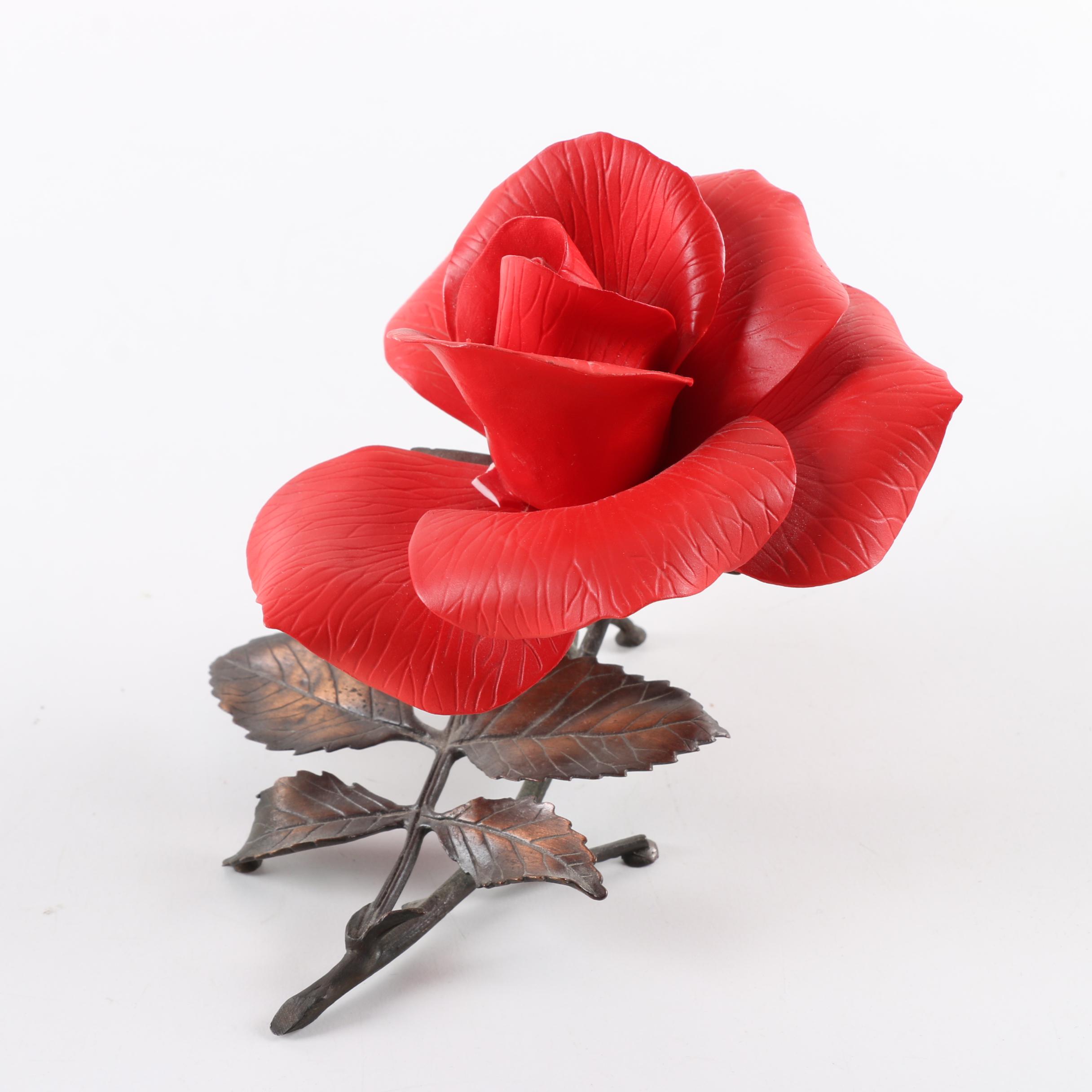 Boehm Porcelain and Metal Red Rose Figurine