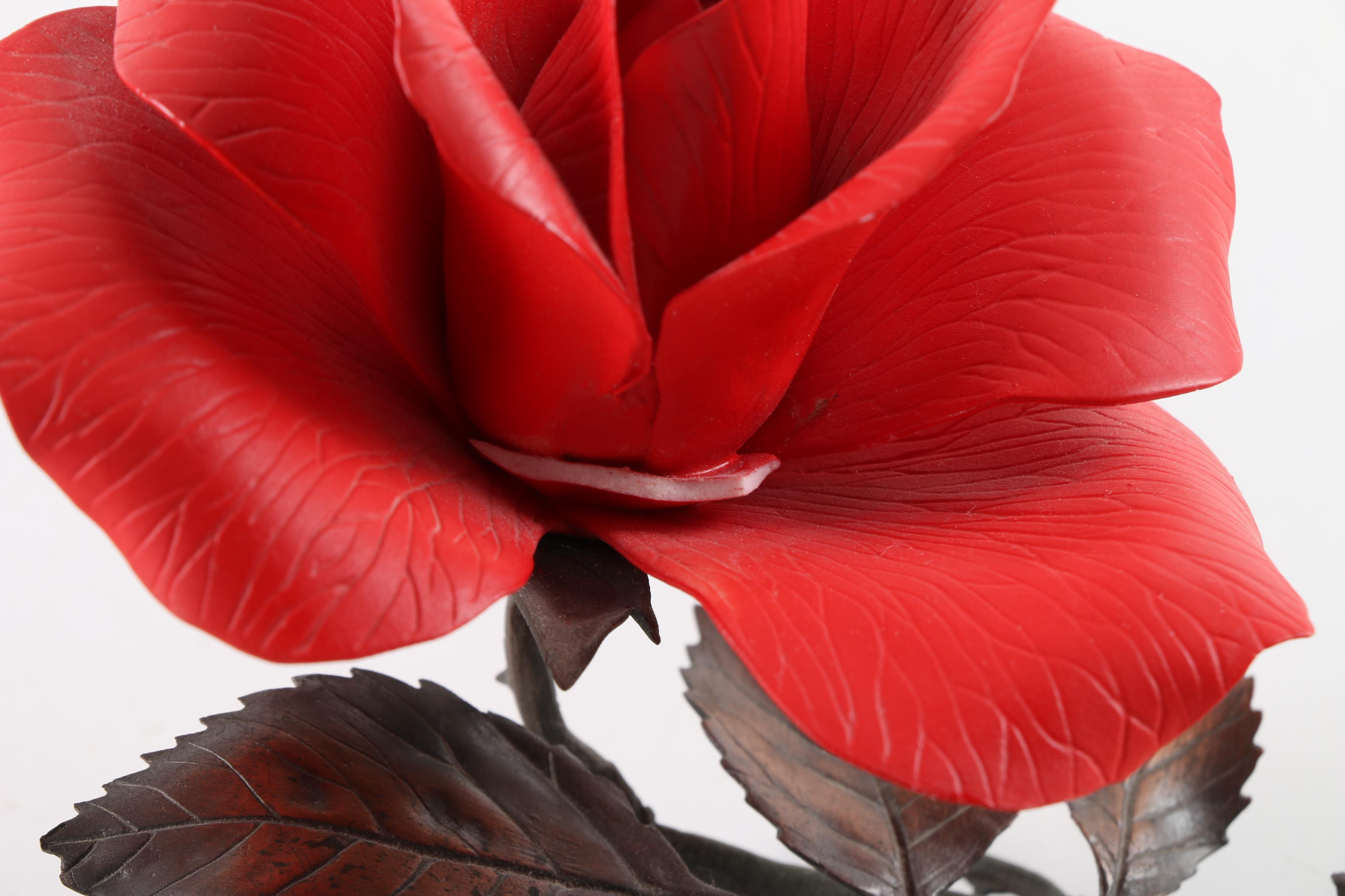 Boehm Porcelain and Metal Red Rose Figurine