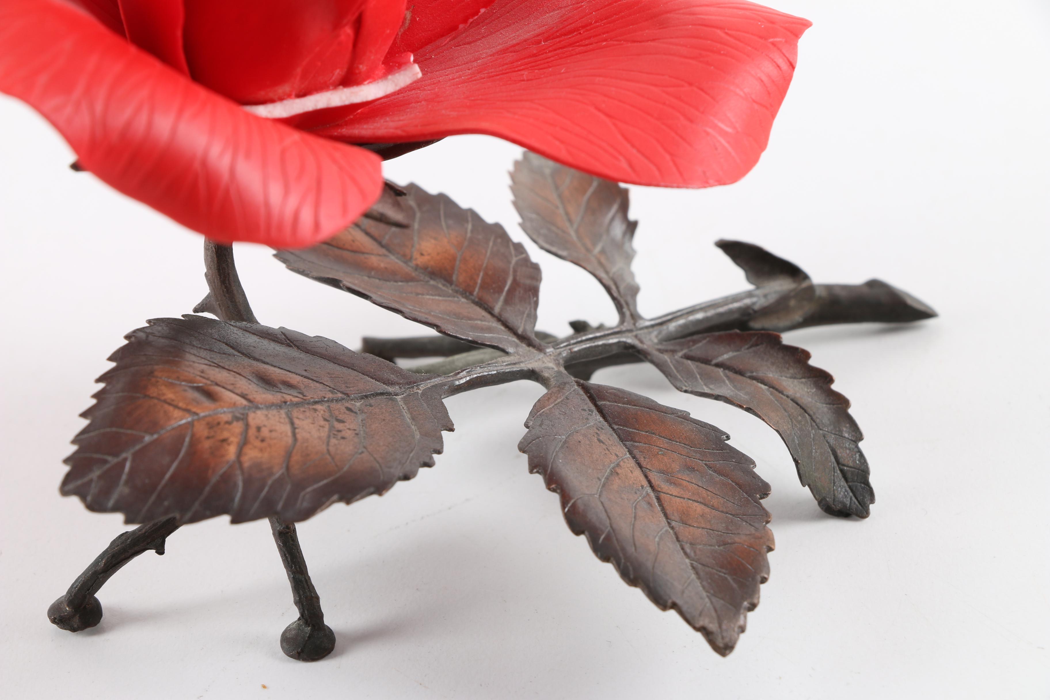 Boehm Porcelain and Metal Red Rose Figurine