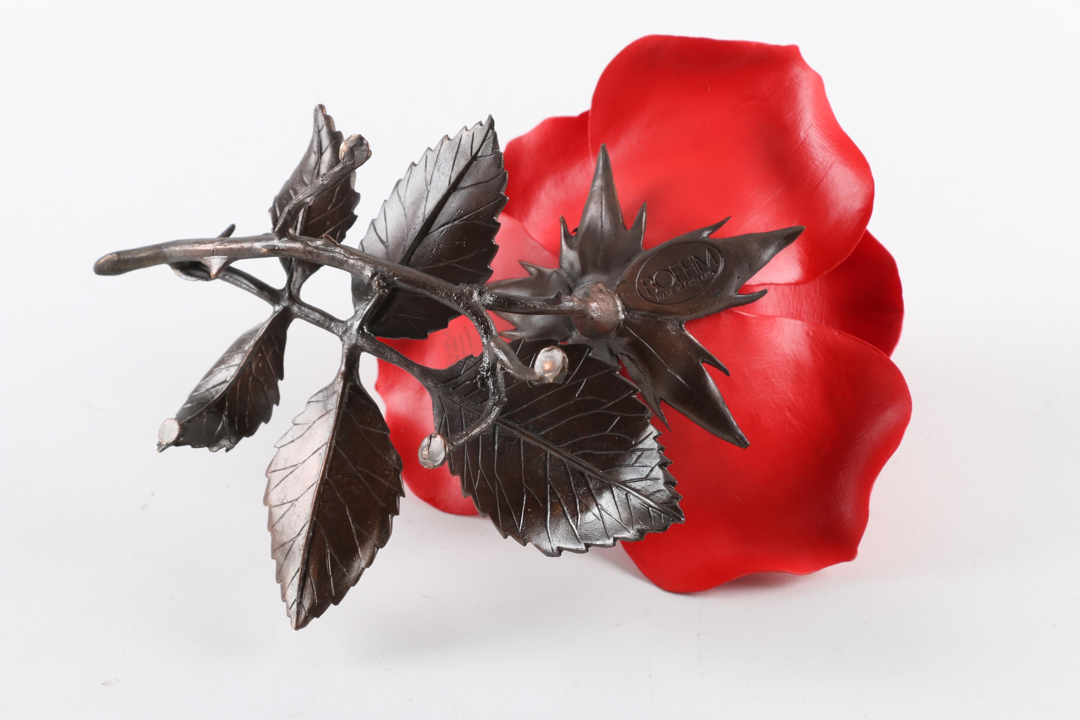 Boehm Porcelain and Metal Red Rose Figurine