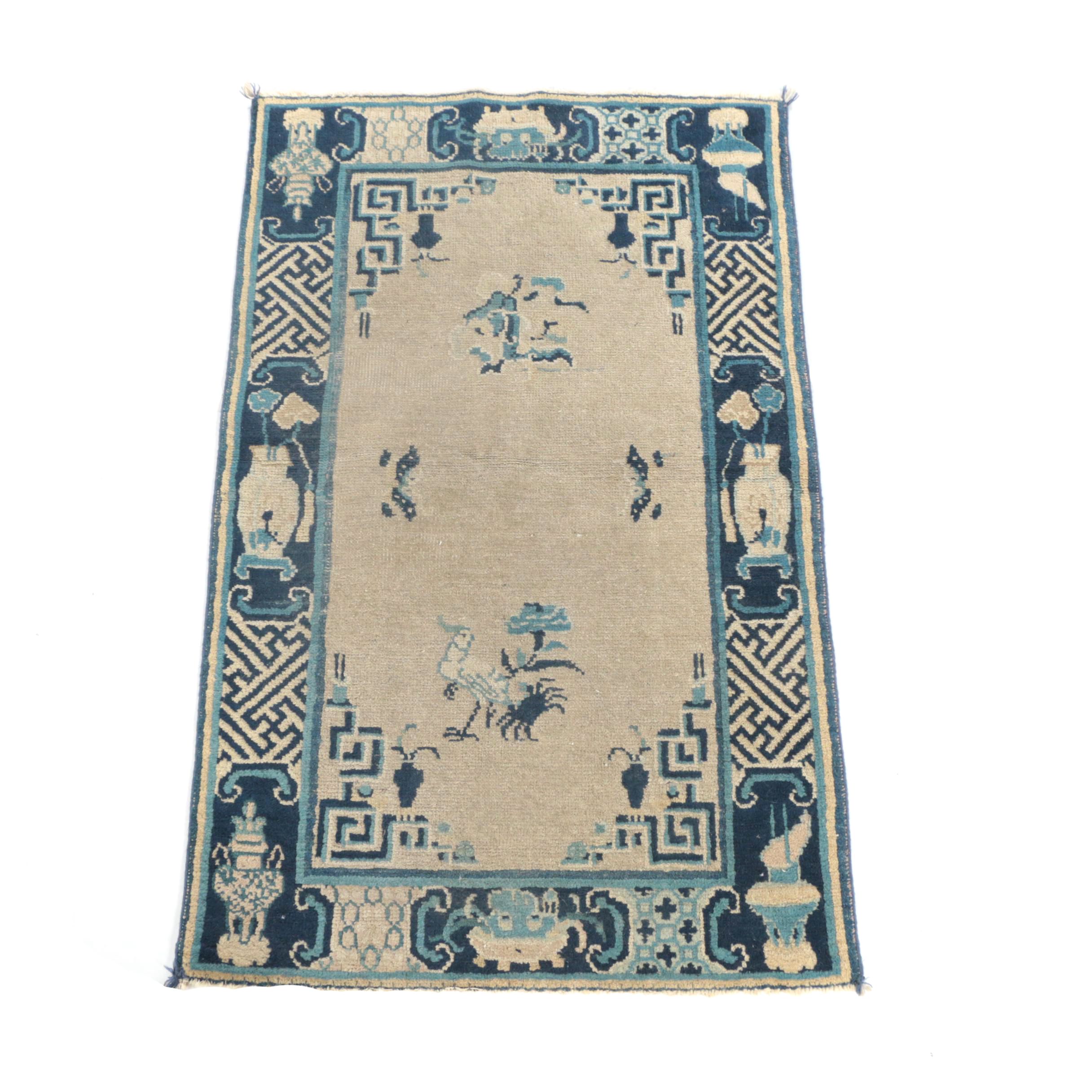 Antique Hand-Knotted Chinese Old Peking Accent Rug