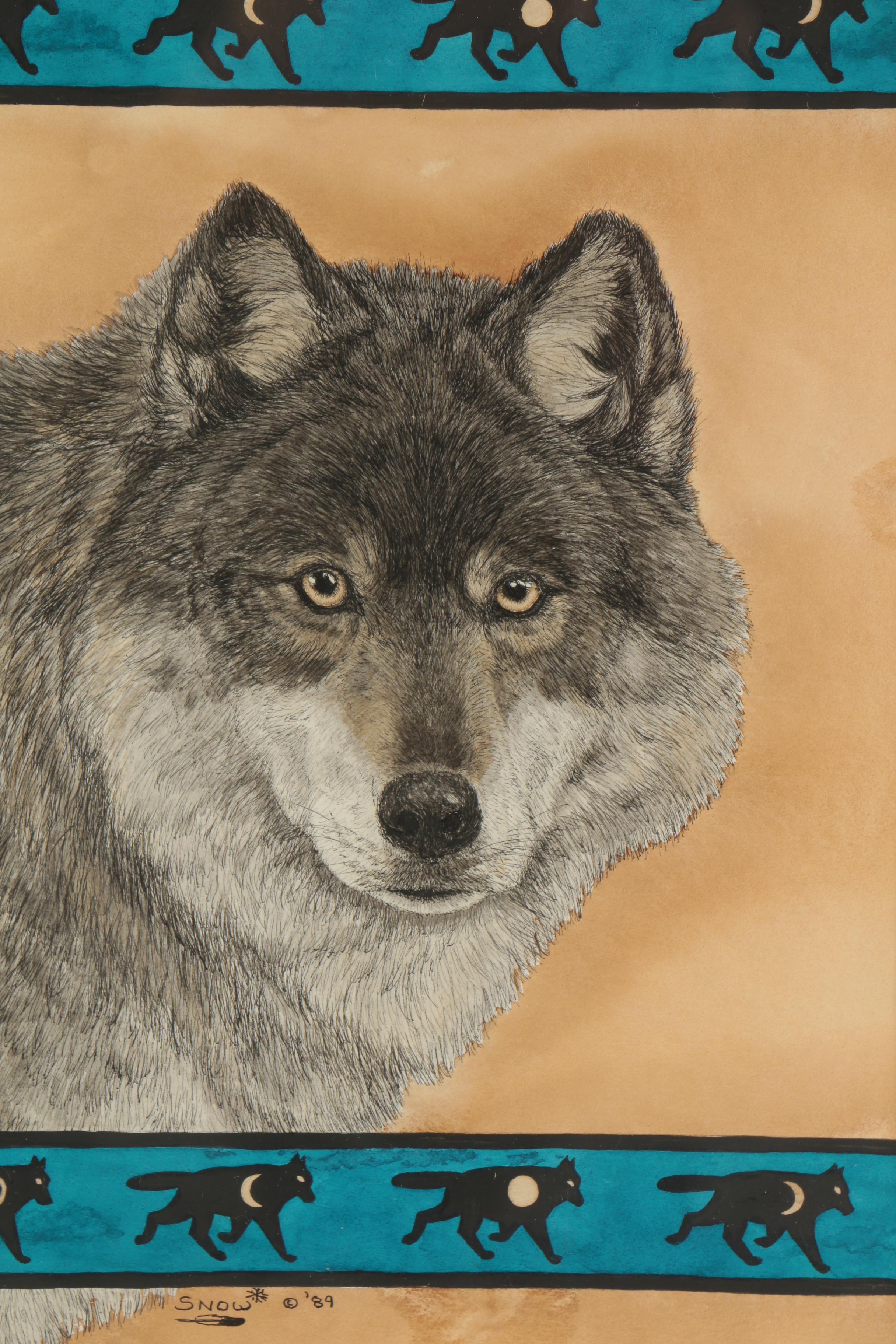 Carol Snow Mixed Media Painting "Wolf Clan Sister"