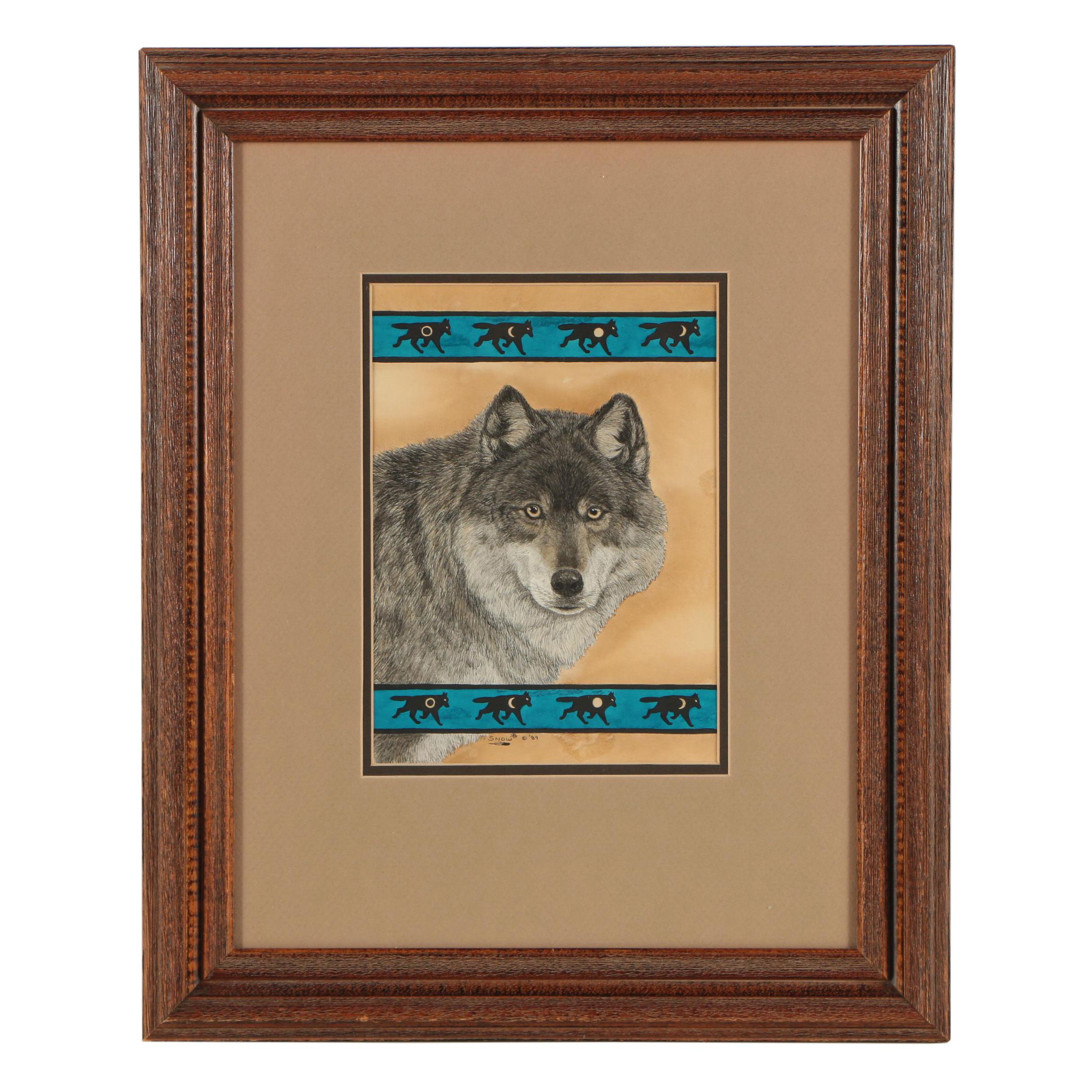 Carol Snow Mixed Media Painting "Wolf Clan Sister"