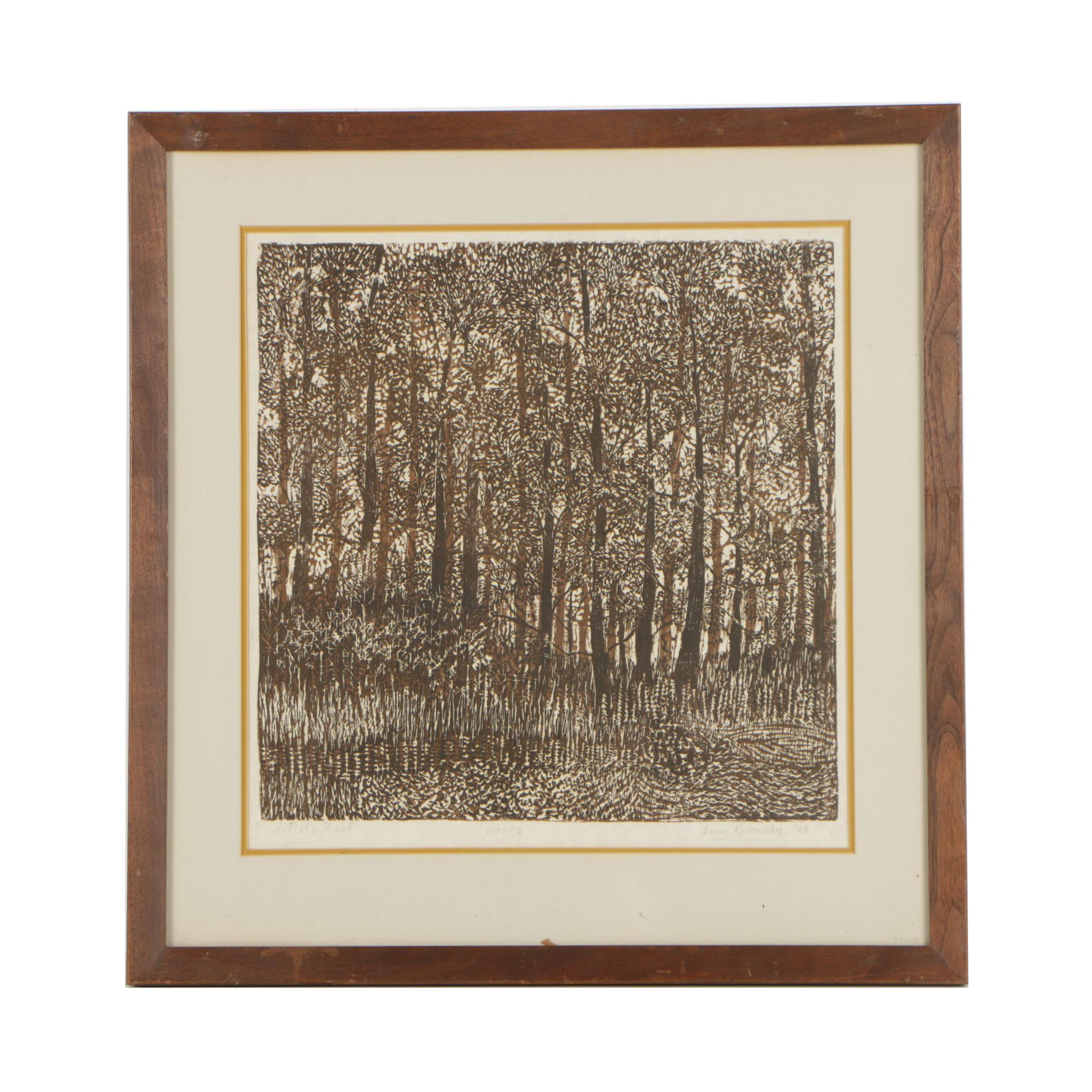 Lucy Kerewsky 1968 Artist's Proof Etching "Woods"