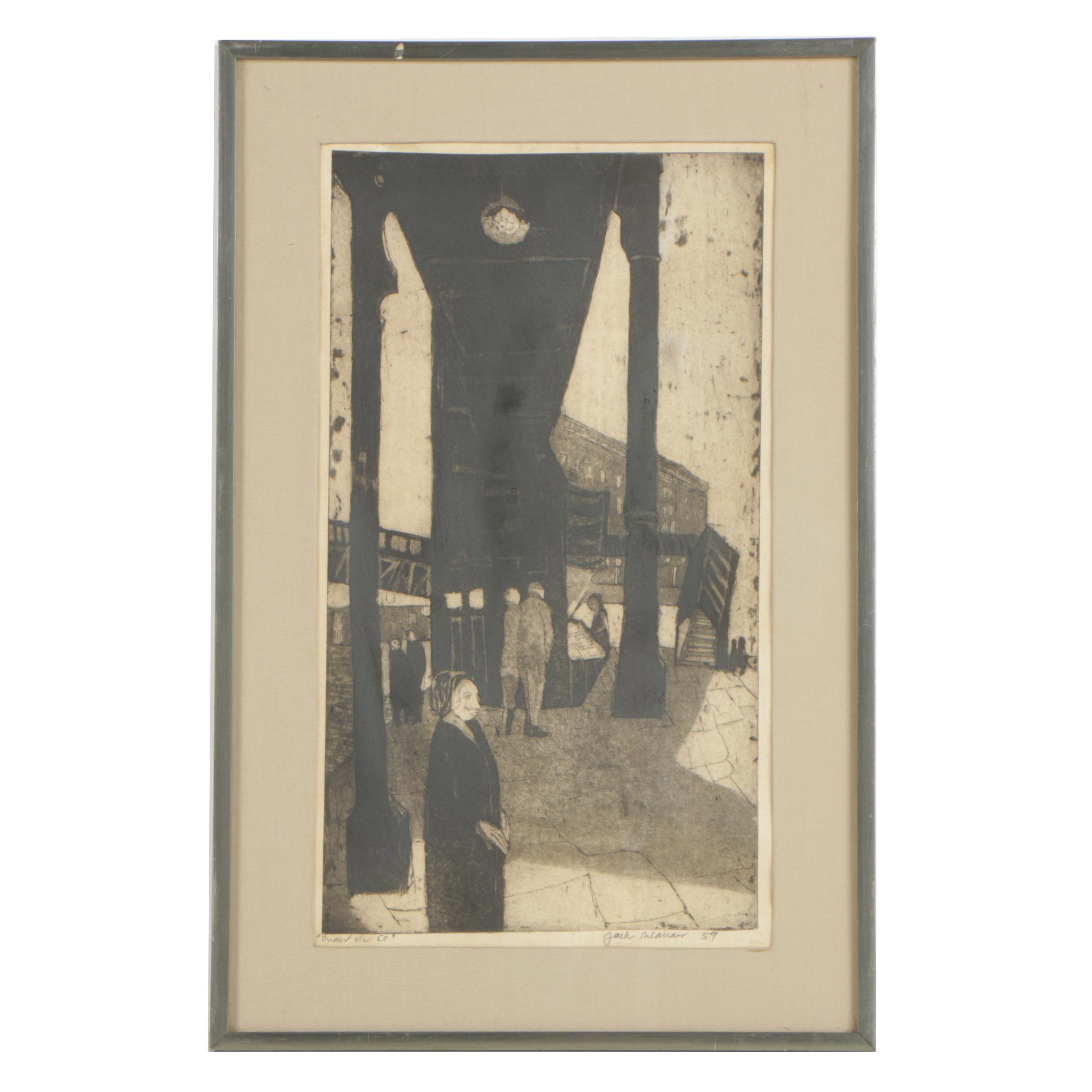 Jack Bilander Etching "Under the El"
