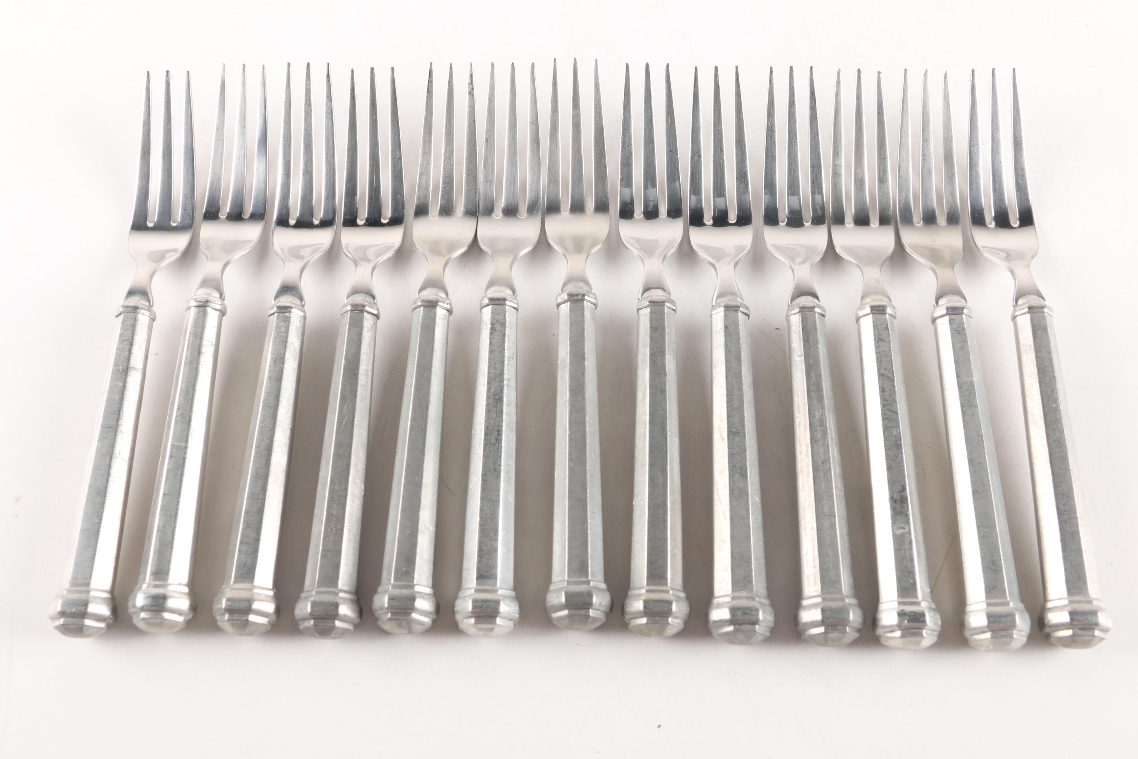 Gorham "Octette" Pewter Flatware Set with Carving Fork and Napkin Rings