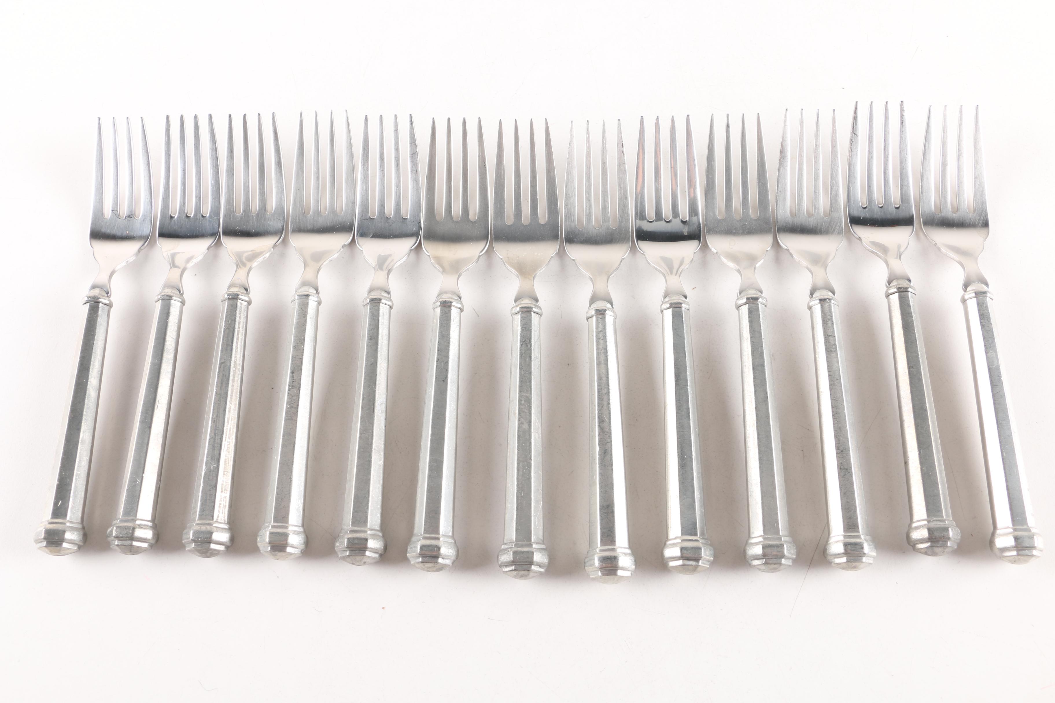 Gorham "Octette" Pewter Flatware Set with Carving Fork and Napkin Rings