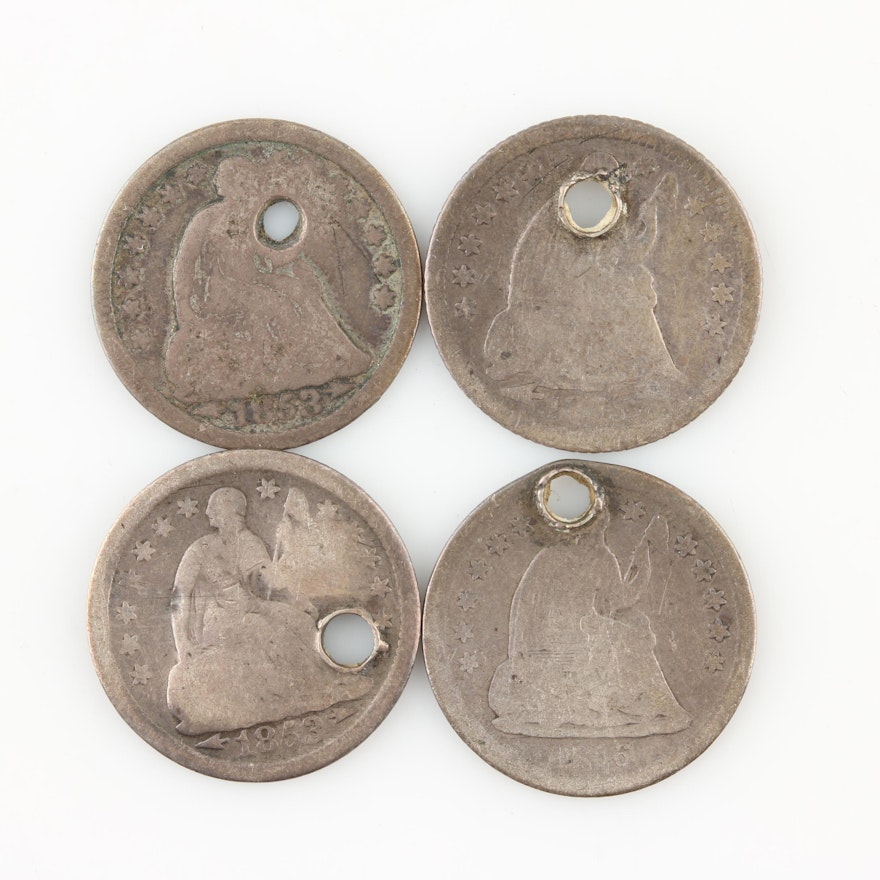 Group of Four Seated Liberty Silver Half Dimes